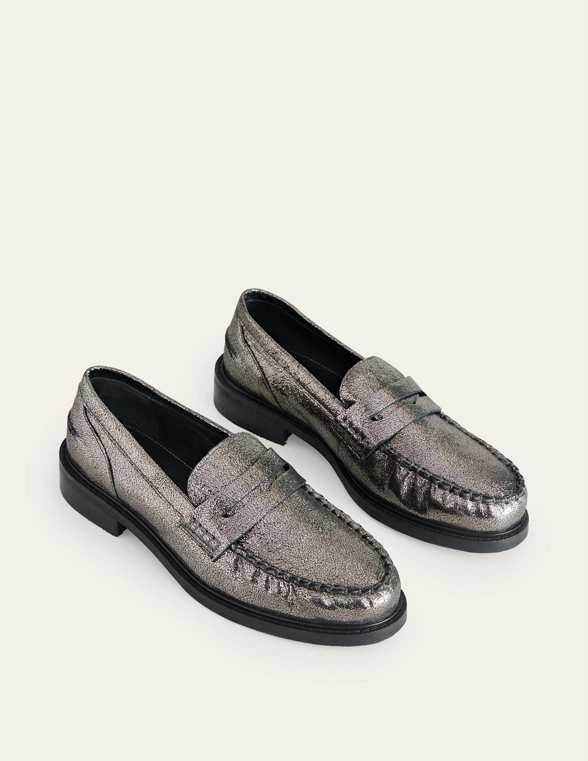 Klassische Mokassin-Loafer-Dunkelgrau Metallic-Leder-3