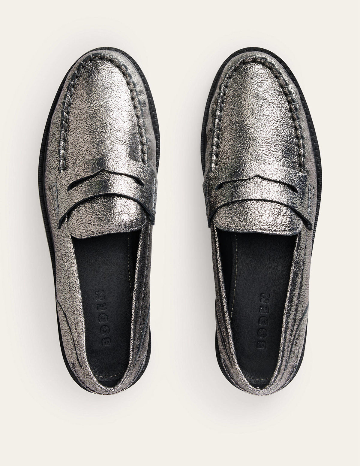 Klassische Mokassin-Loafer-Dunkelgrau Metallic-Leder-5
