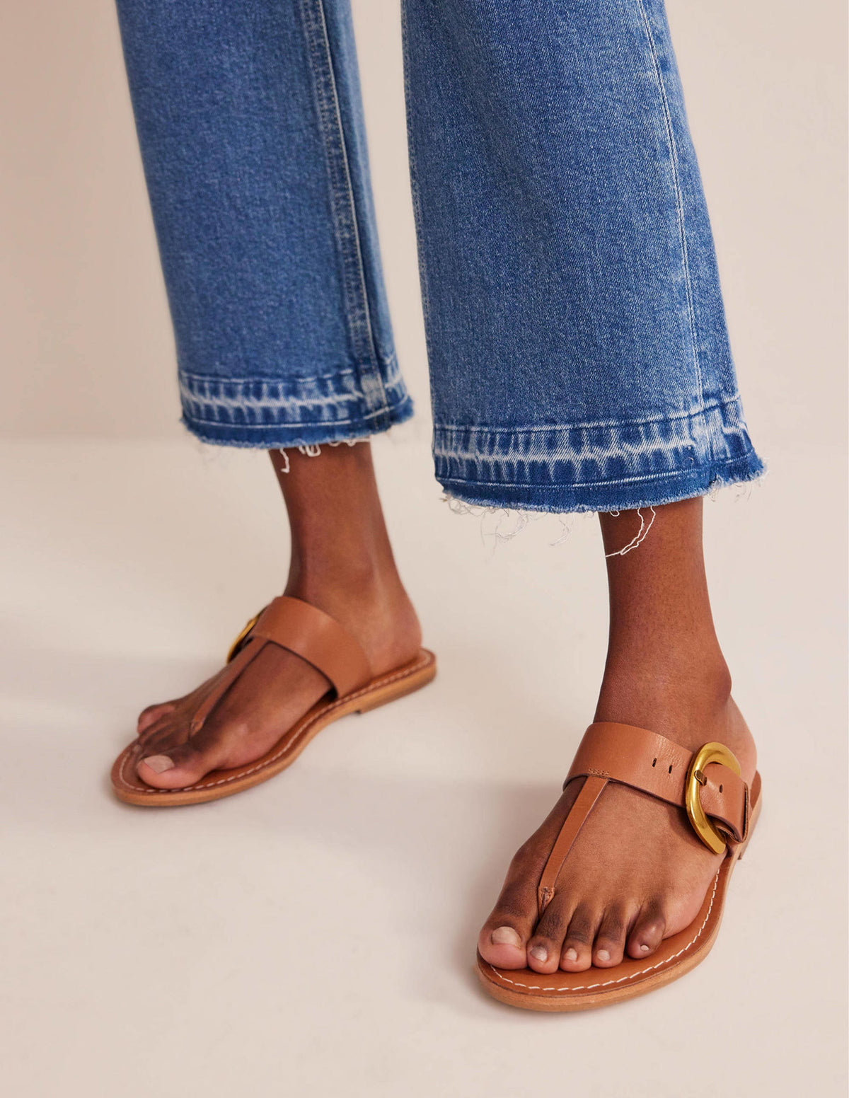 Buckled Toe-Post Sandals-Tan-1
