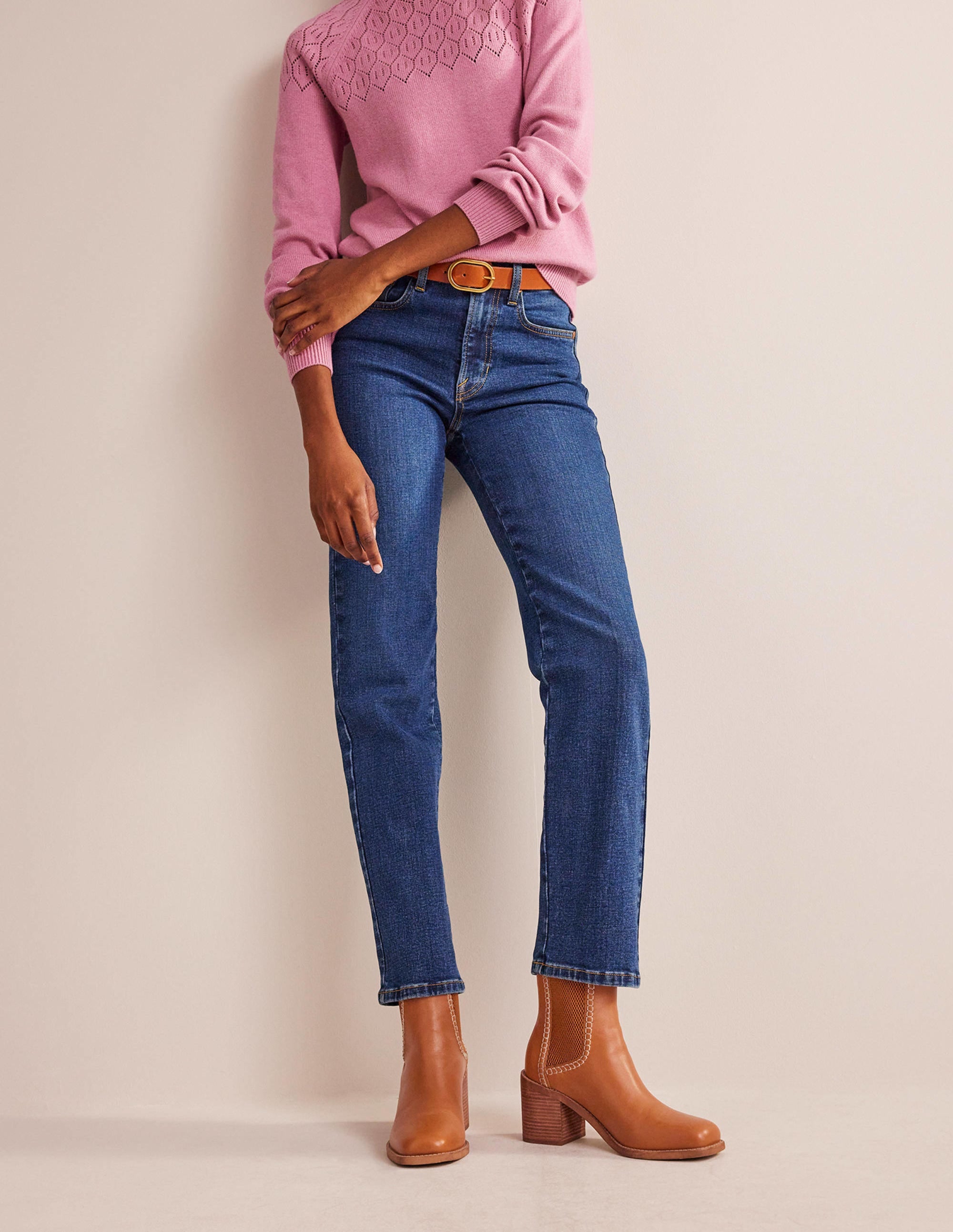 Chelsea-Boots mit Blockabsatz-Honig - Image 1