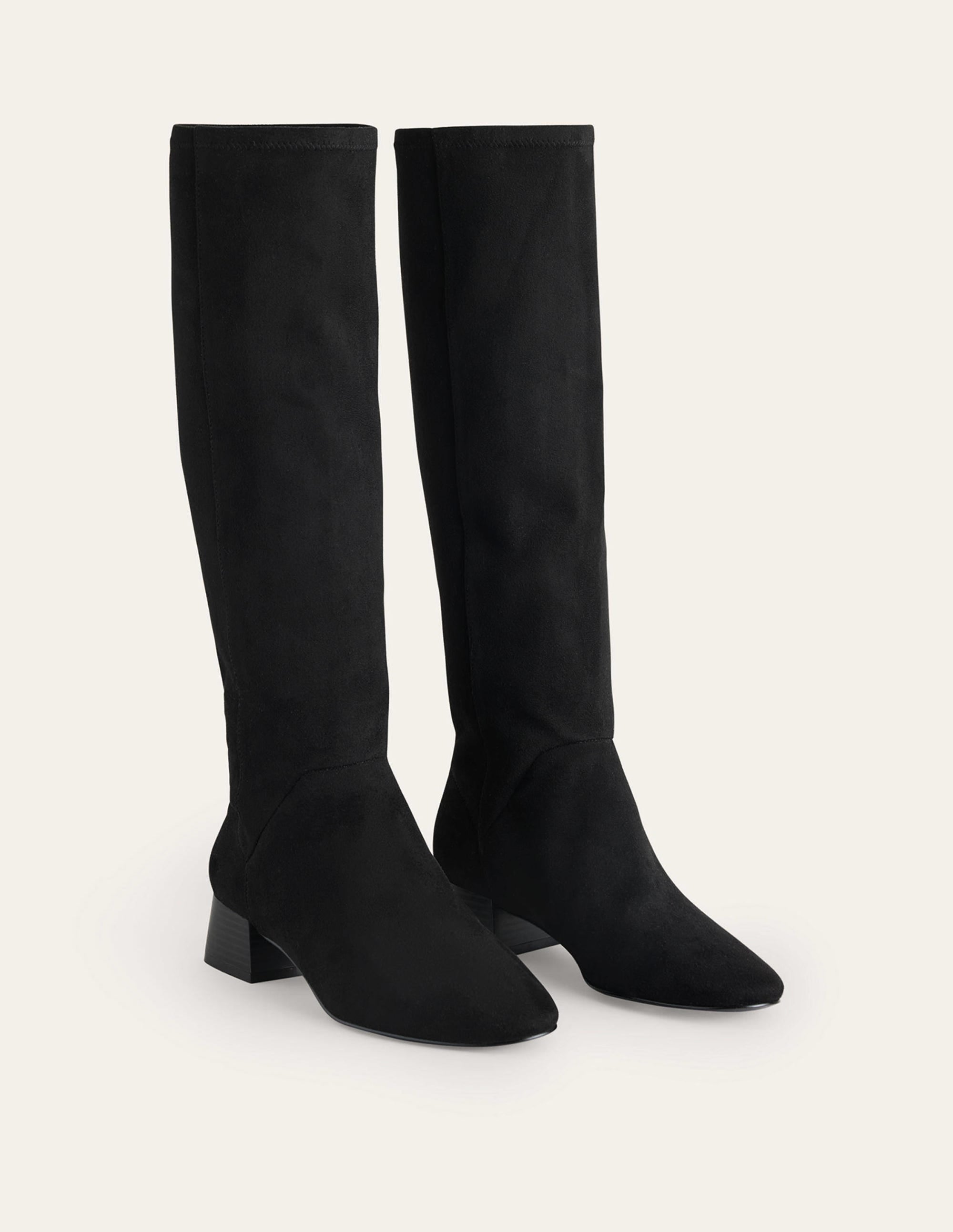 Kniehohe Stretchstiefel mit flacher Sohle-Schwarz - Image 3