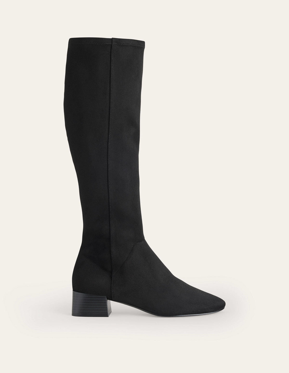 Kniehohe Stretchstiefel mit flacher Sohle-Schwarz-2