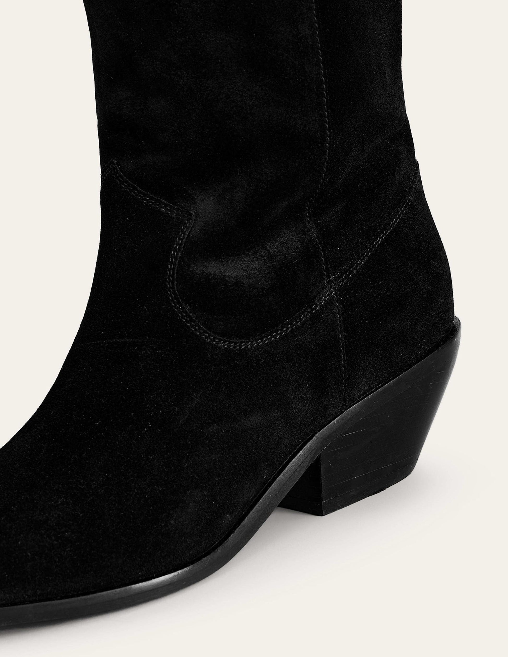 Kniehohe Westernstiefel-Schwarz Veloursleder-4
