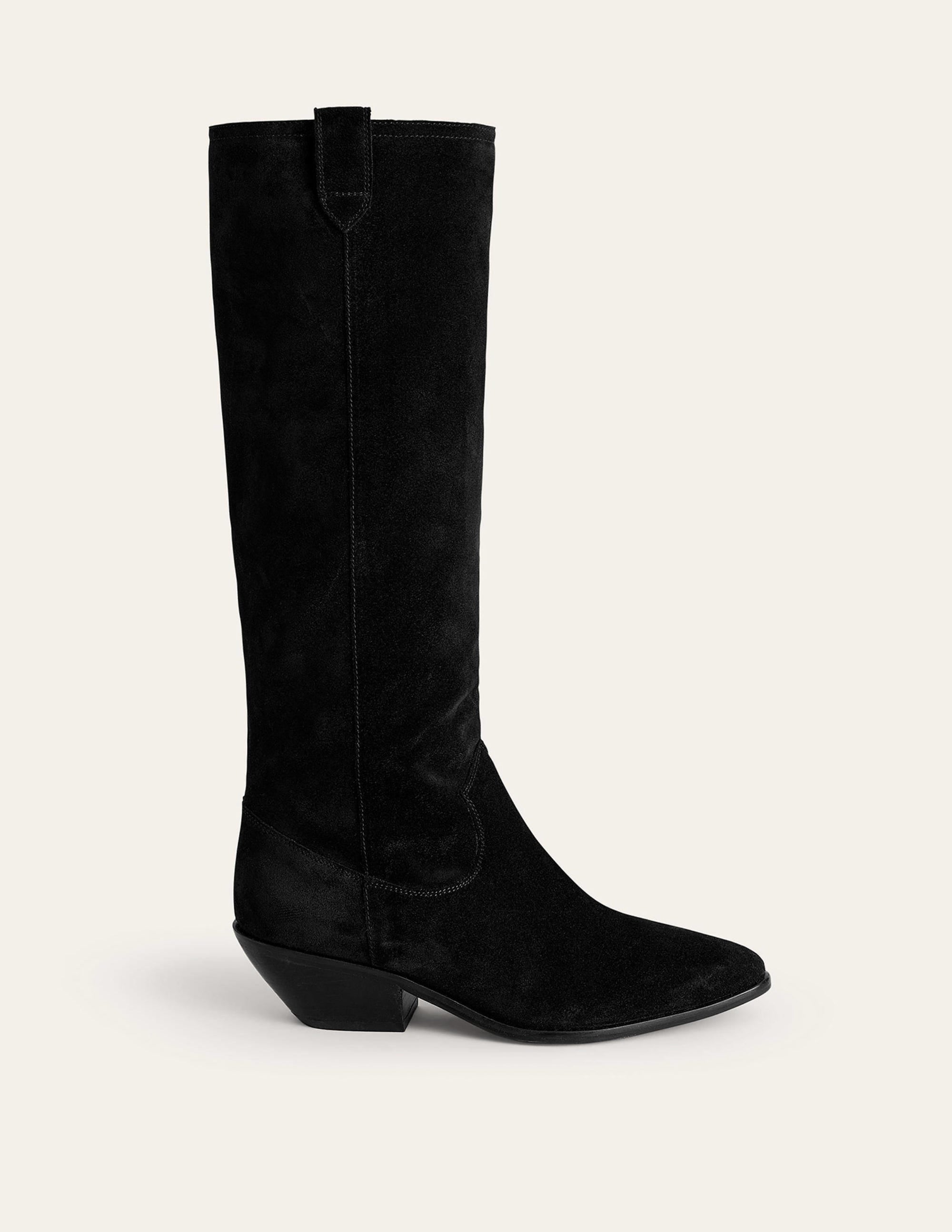 Kniehohe Westernstiefel-Schwarz Veloursleder - Image 2