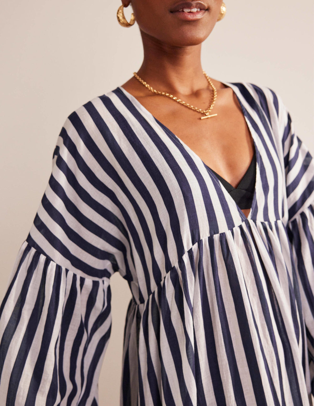 Robe longue Sarah façon caftan-Rayé bleu et ivoire-2
