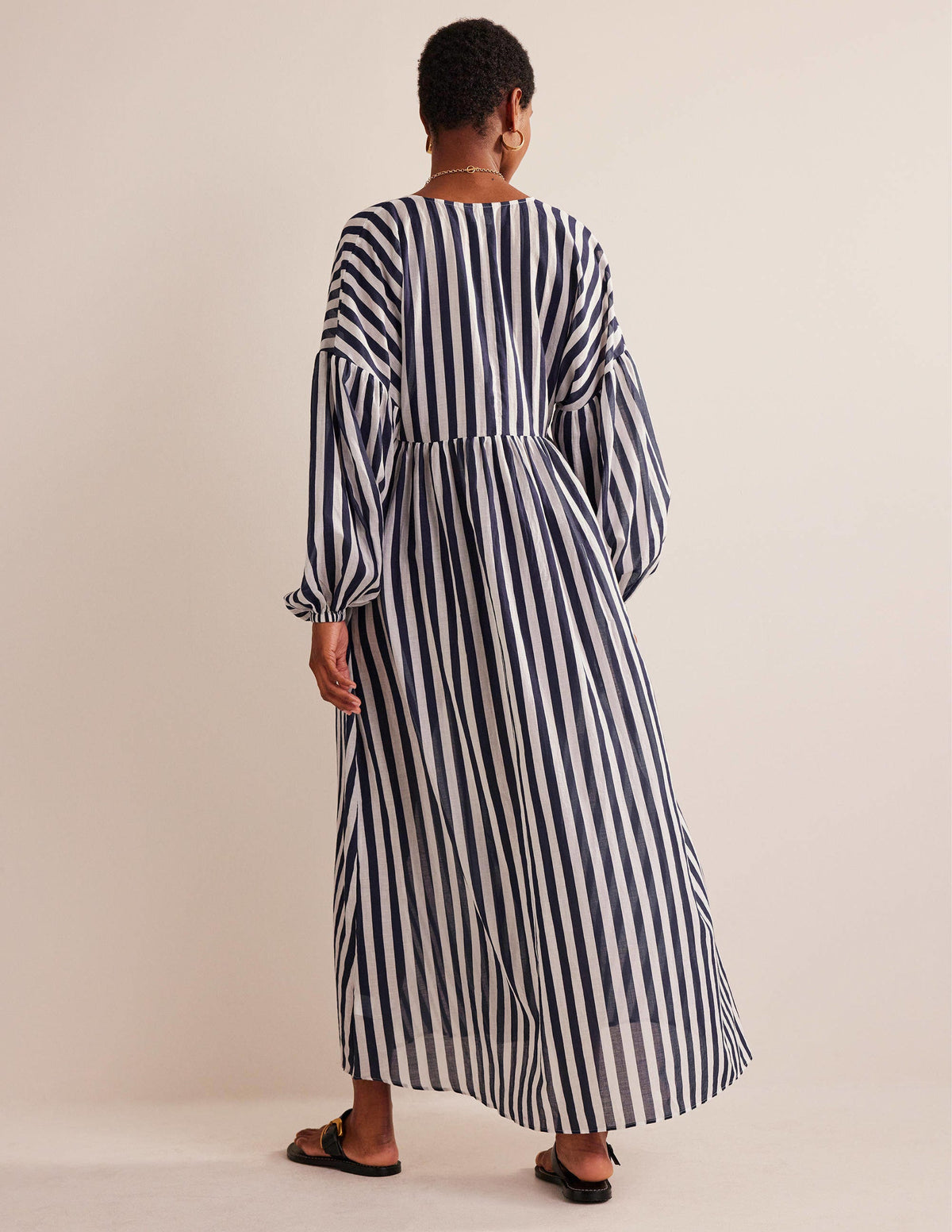 Robe longue Sarah façon caftan-Rayé bleu et ivoire - Image 3