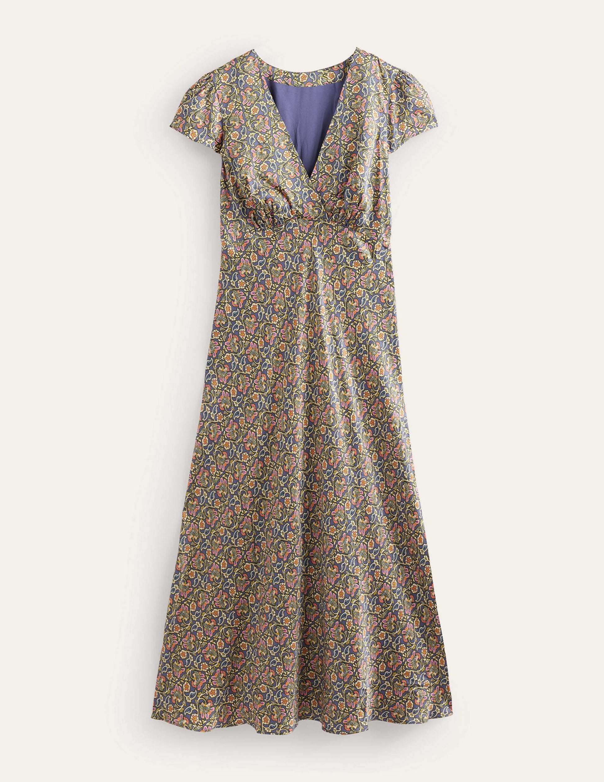 Empire-Midikleid aus Satin-Nachtschattenblau-5