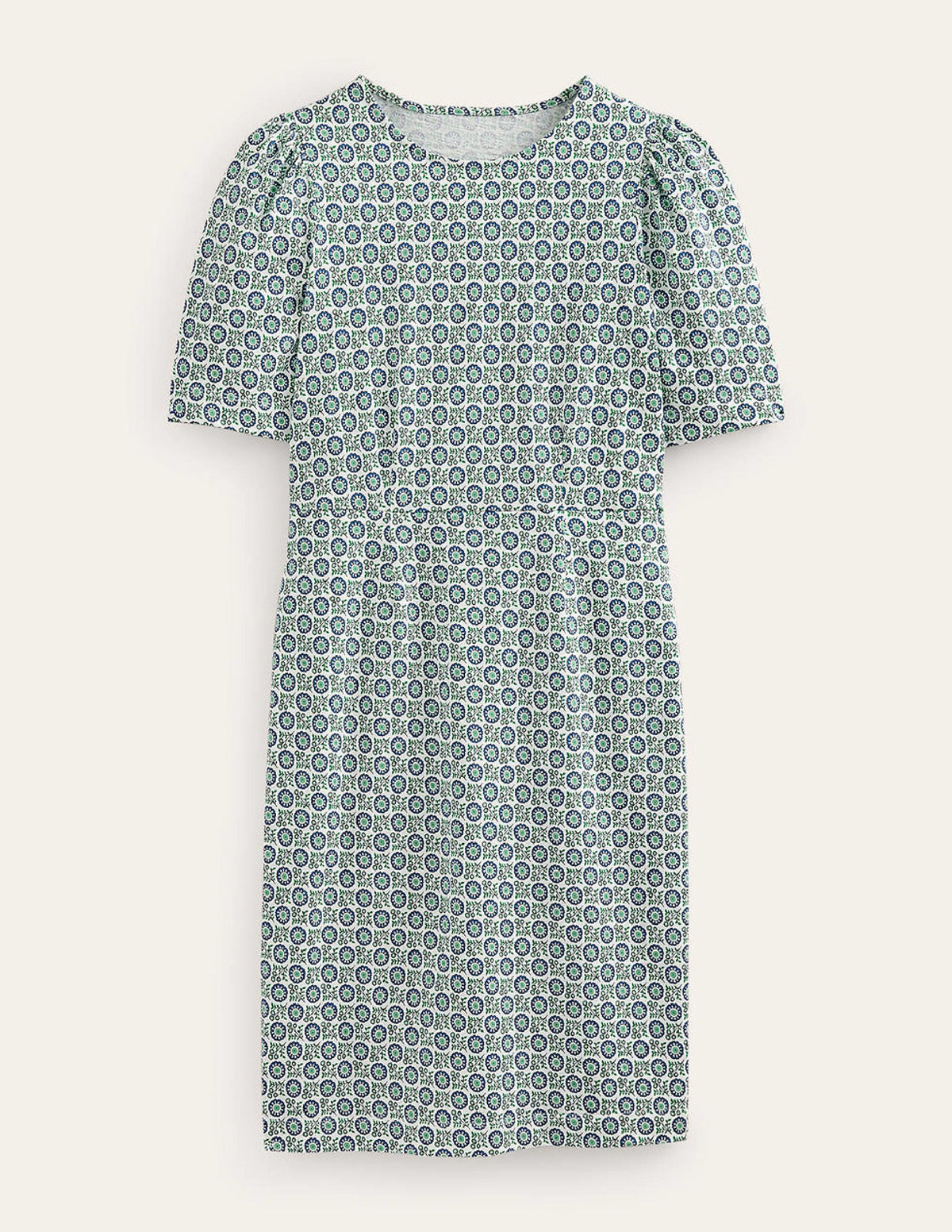 Robe en jersey à col rond-Bleu égéen, motif Sunflower Sprig-6