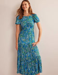 Gestuftes Maxikleid mit offenem Rücken-Ägäisches Blau, Paradise Pop