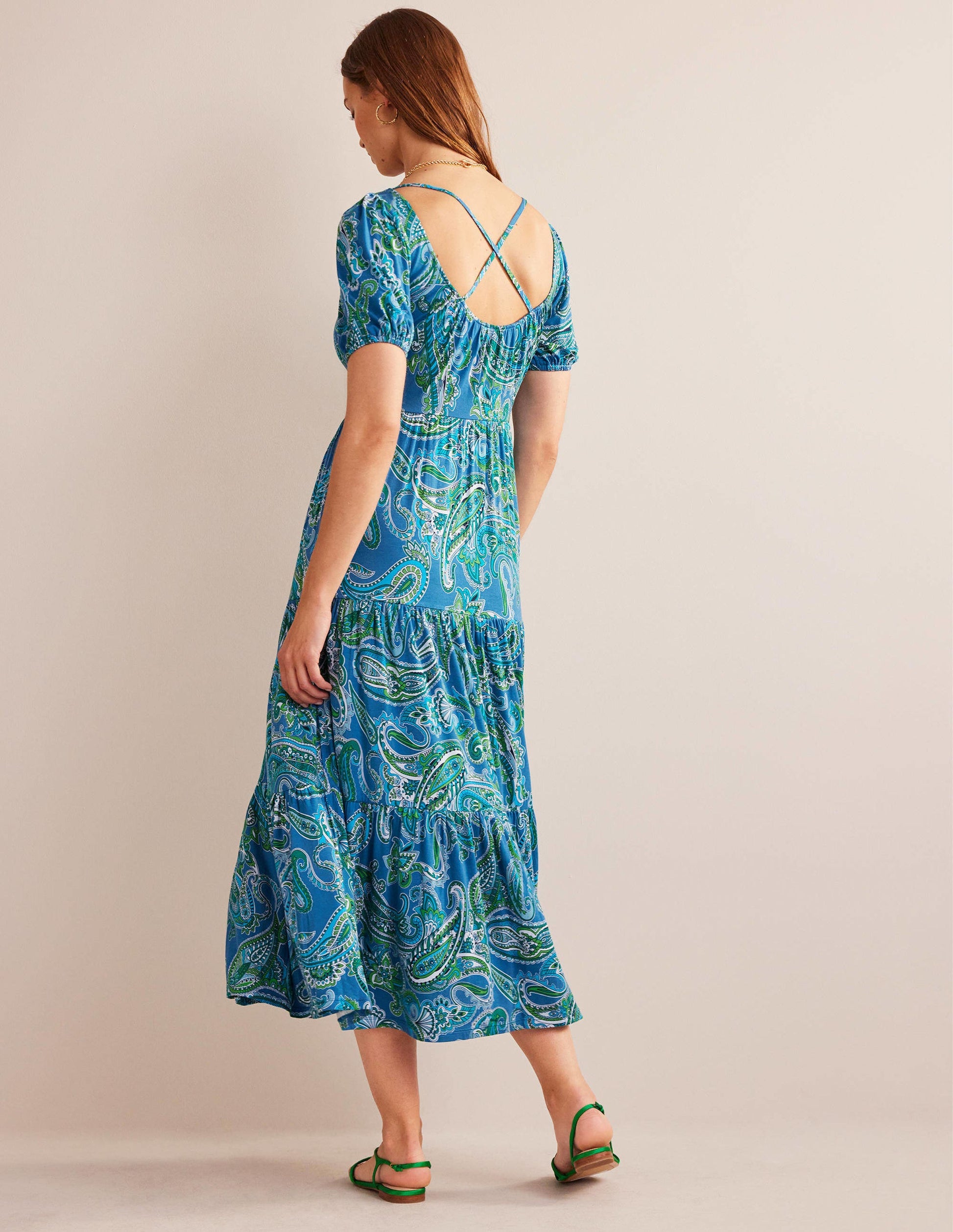 Gestuftes Maxikleid mit offenem Rücken-Ägäisches Blau, Paradise Pop-3