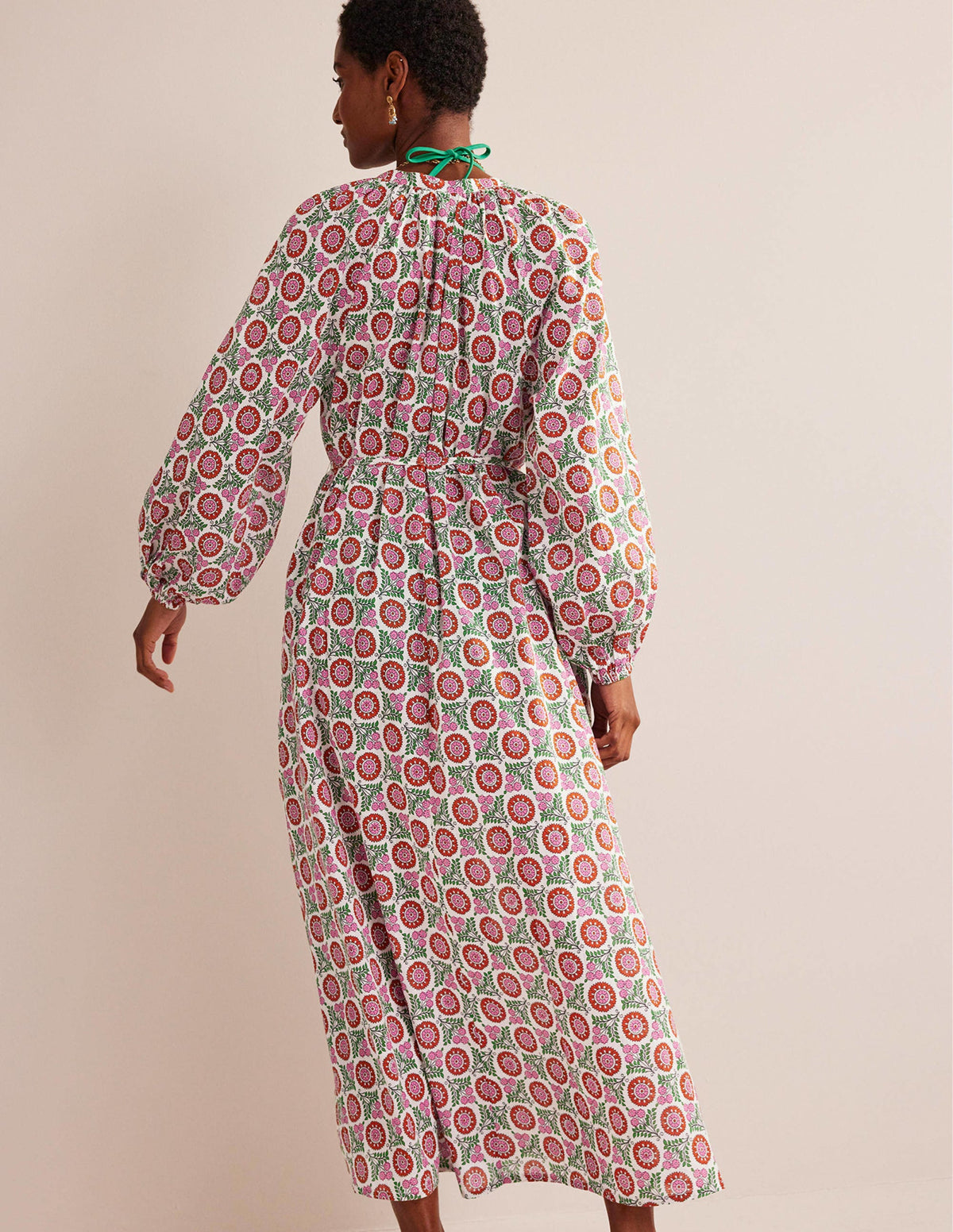 Notch-Neck Cotton Maxi Dress-Gin Fizz, Sunflower Sprig-3