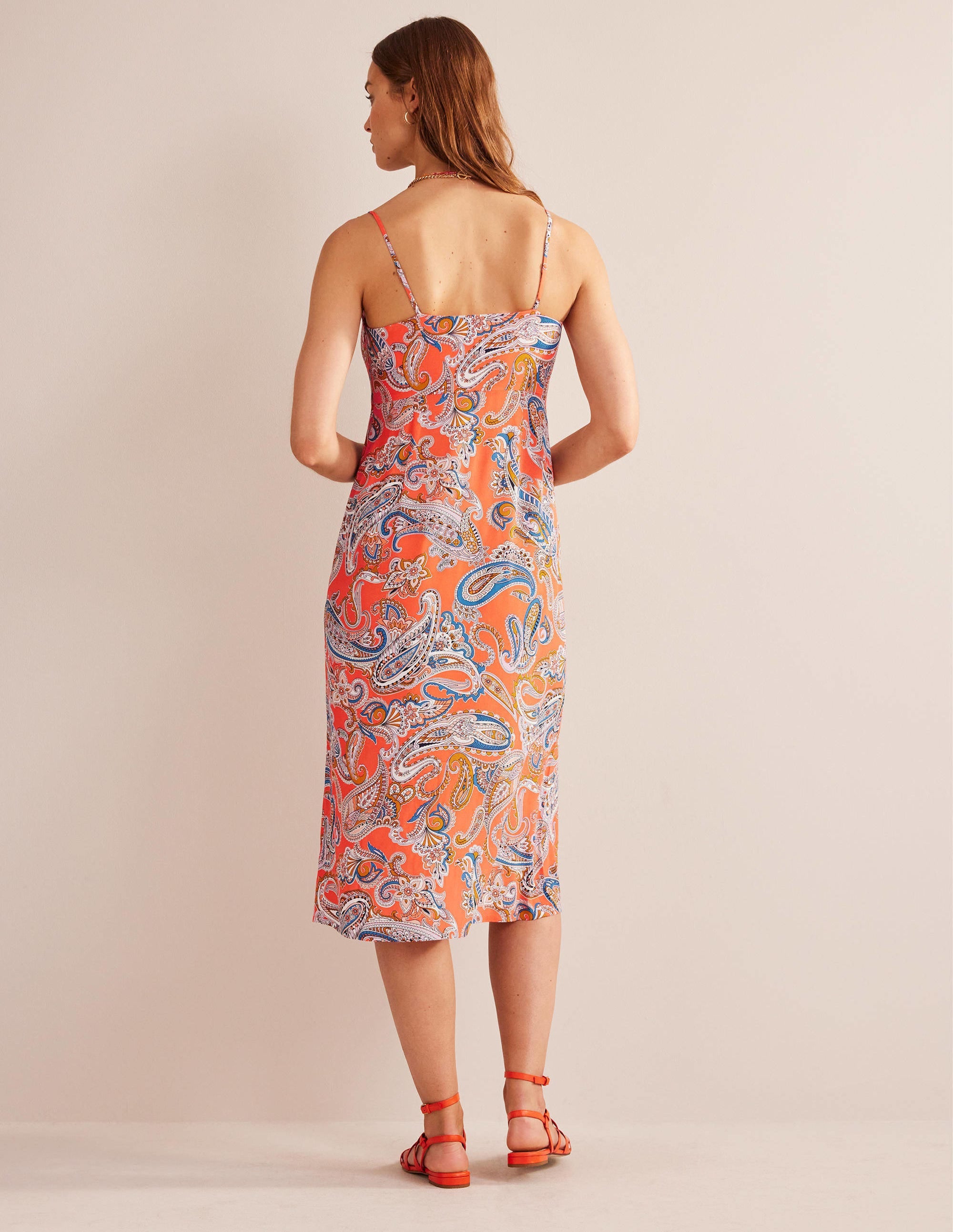 Trägerkleid in Säulenform mit Empire-Taille-Orangengelee, Paradise Pop - Image 3