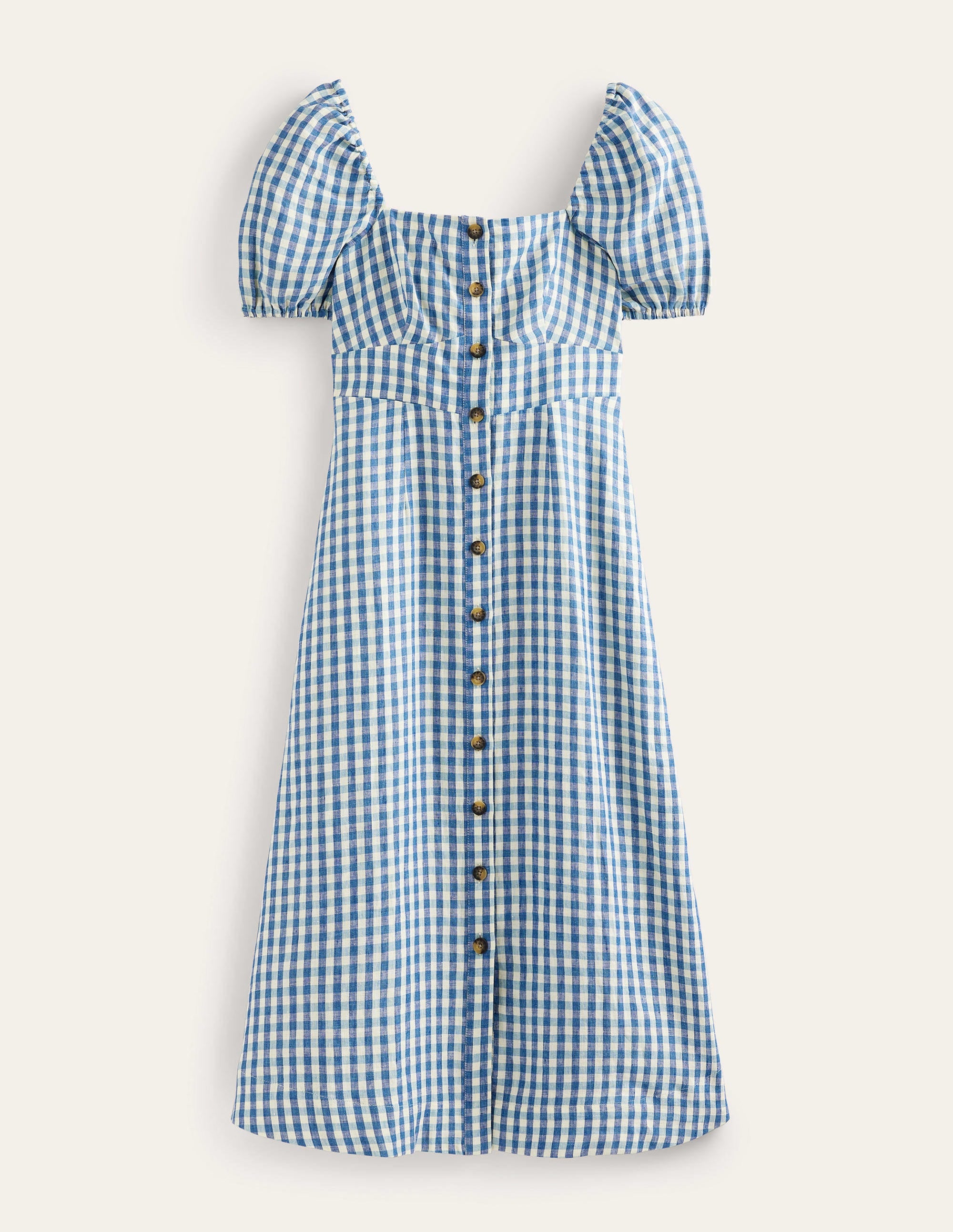 Leinen-Midikleid mit eckigem Ausschnitt-Ritterspornblau, Vichykaros - Image 7