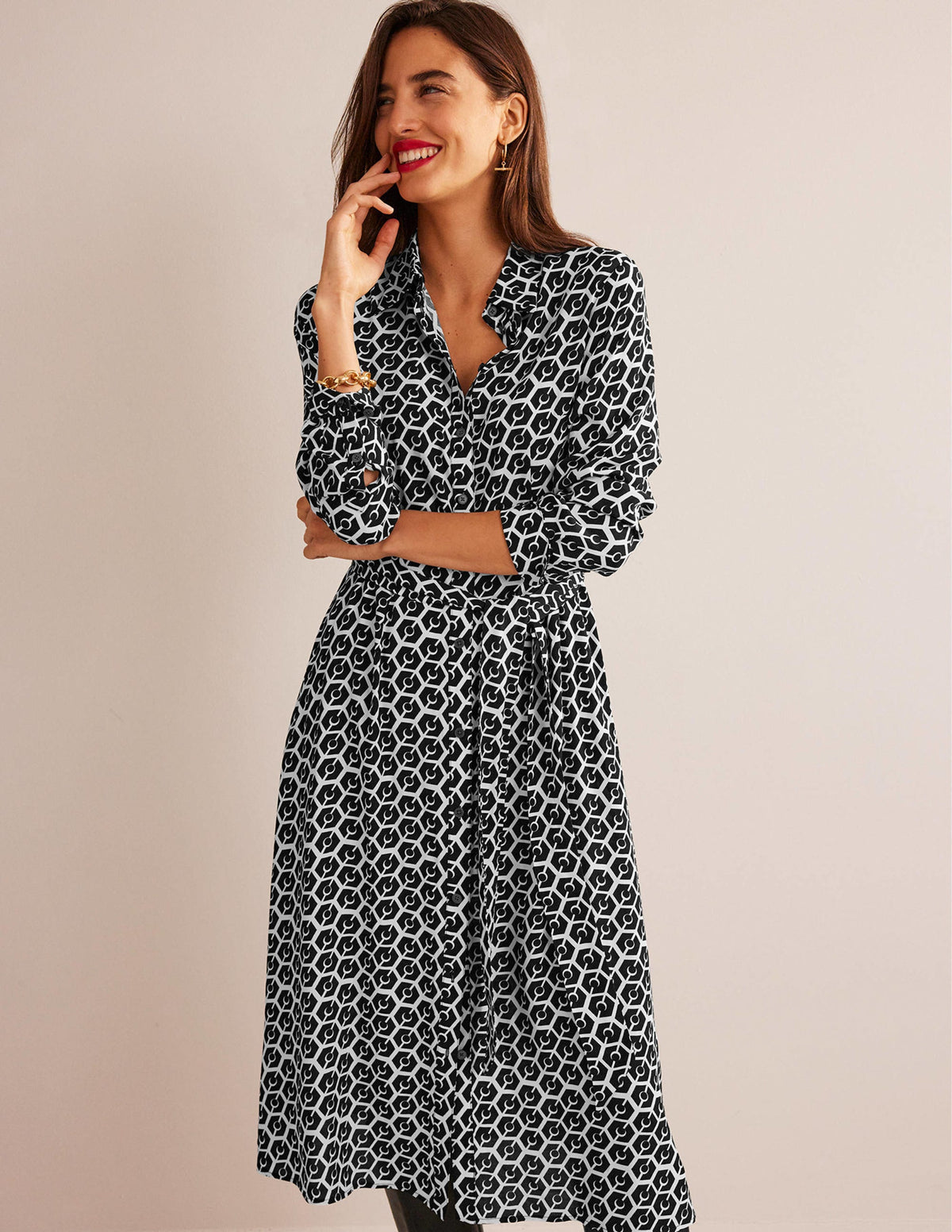 Kate Midi-Hemdblusenkleid-Schwarz, Reverie - Image 1