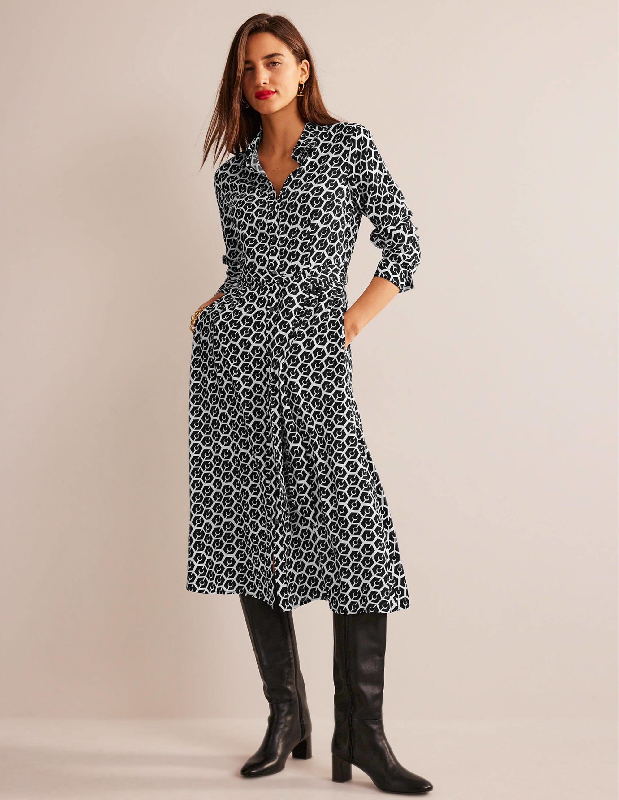 Kate Midi-Hemdblusenkleid-Schwarz, Reverie - Image 4