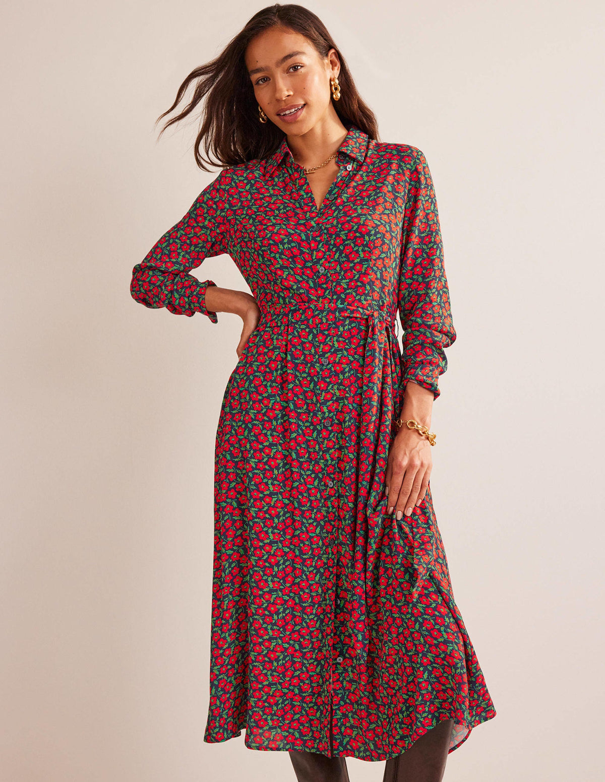 Kate Midi-Hemdblusenkleid-Pepperoni, Blütenblätter-5