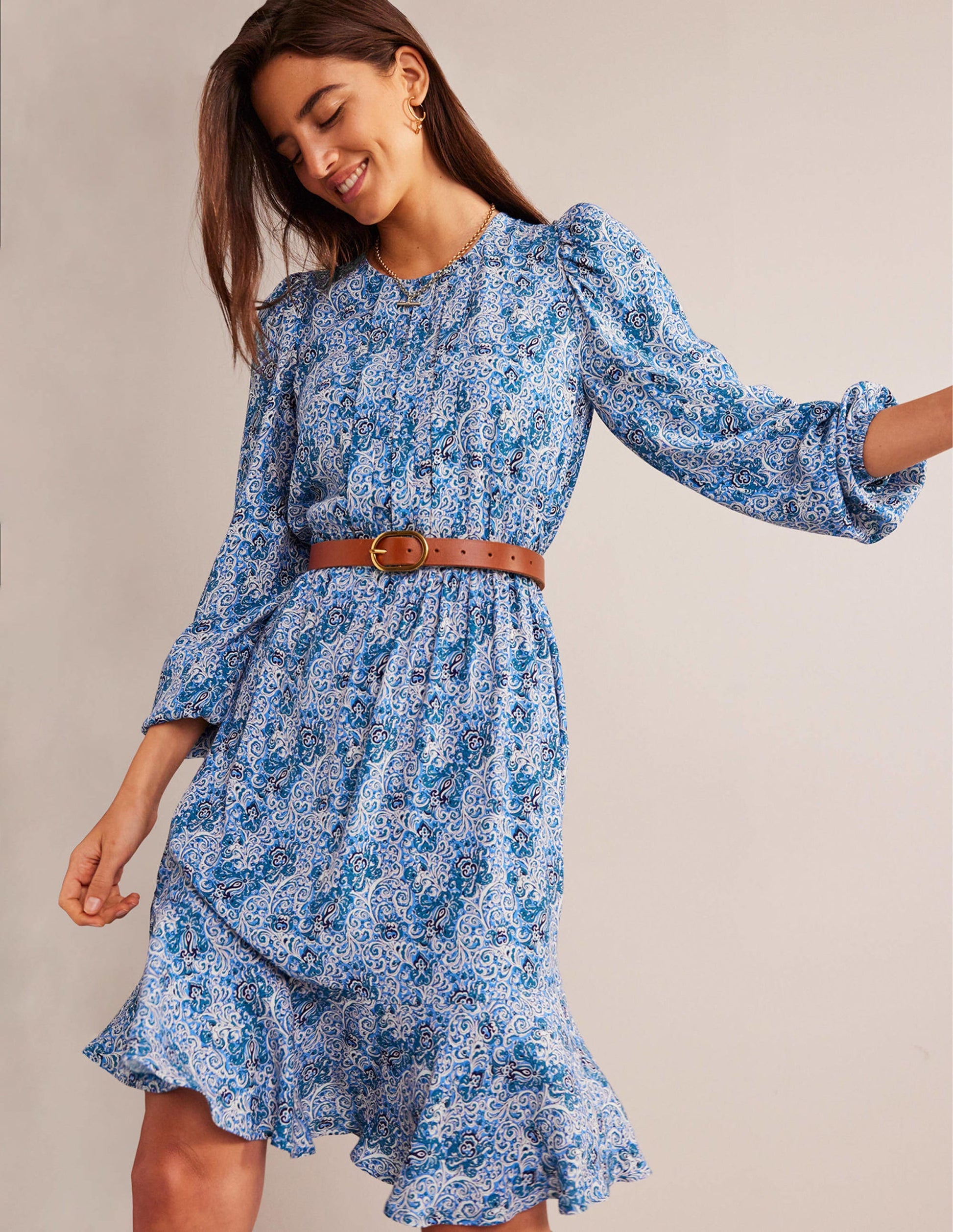 Plissiertes Minikleid mit Schößchen-Blaugrün, Botanische Terrasse-1