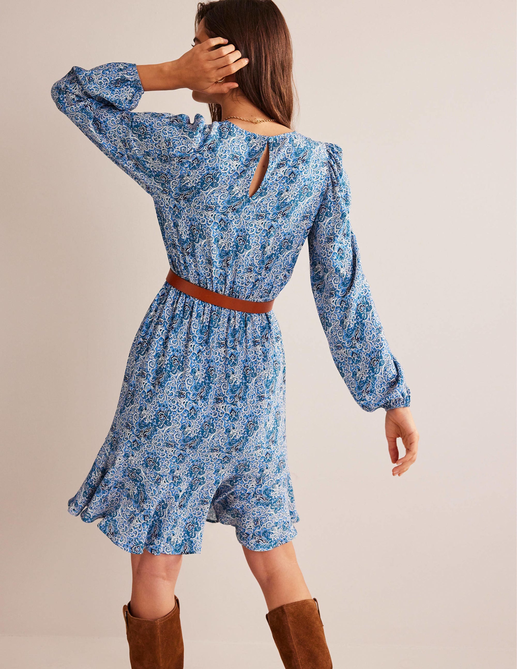 Plissiertes Minikleid mit Schößchen-Blaugrün, Botanische Terrasse - Image 3