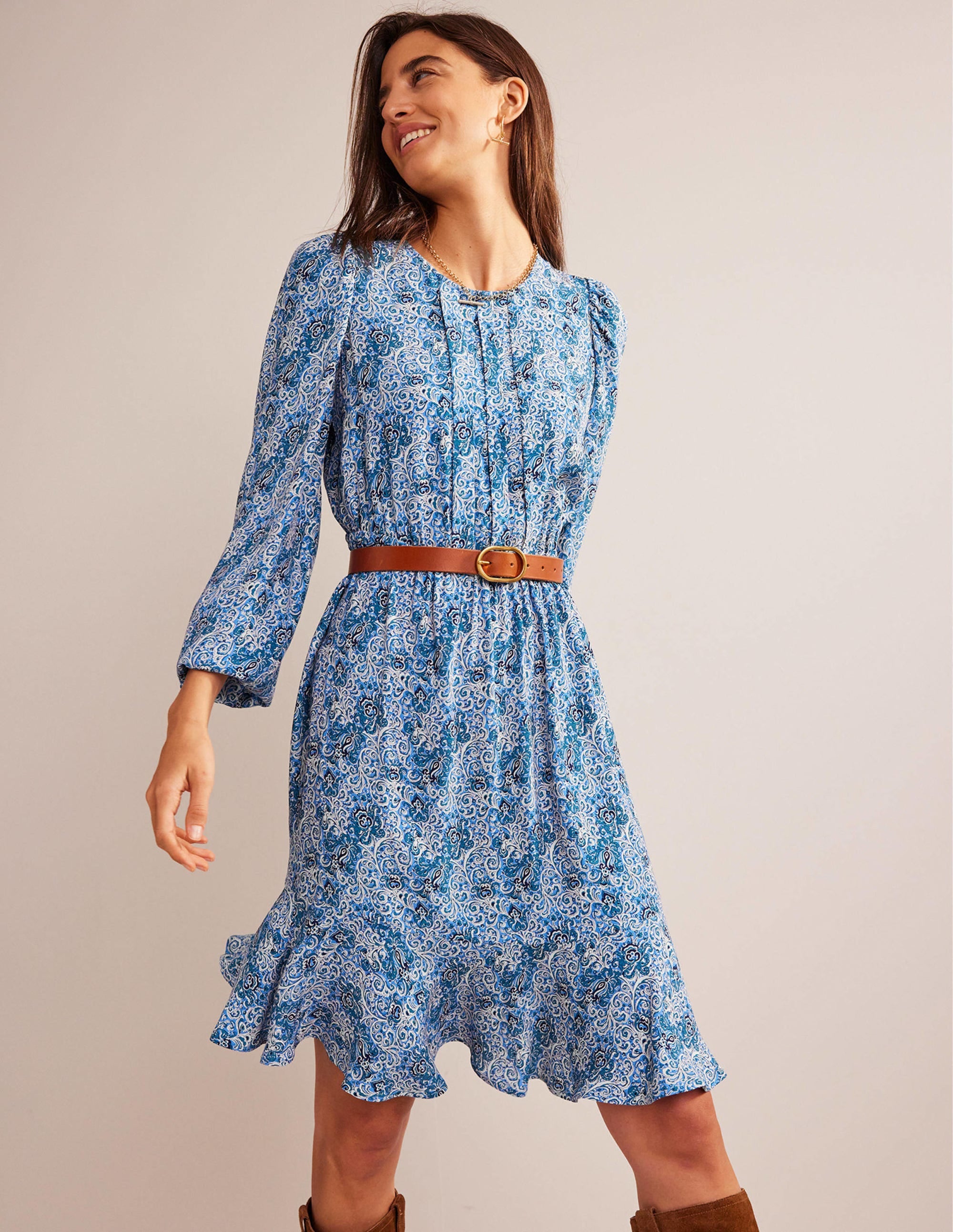 Plissiertes Minikleid mit Schößchen-Blaugrün, Botanische Terrasse - Image 4