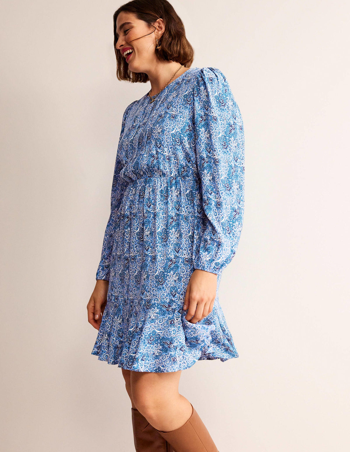 Plissiertes Minikleid mit Schößchen-Blaugrün, Botanische Terrasse - Image 6