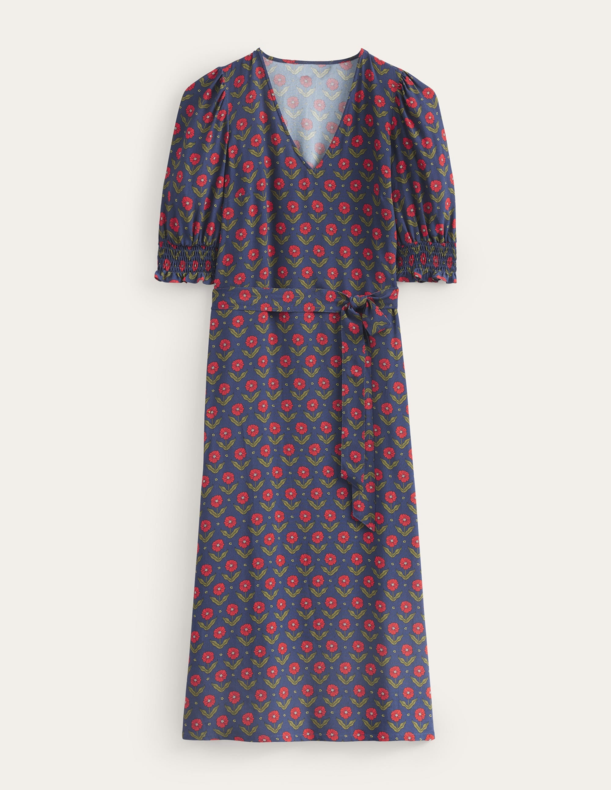 Midikleid mit gesmokten Bündchen-Marineblau, Gänseblümchenblätter - Image 9