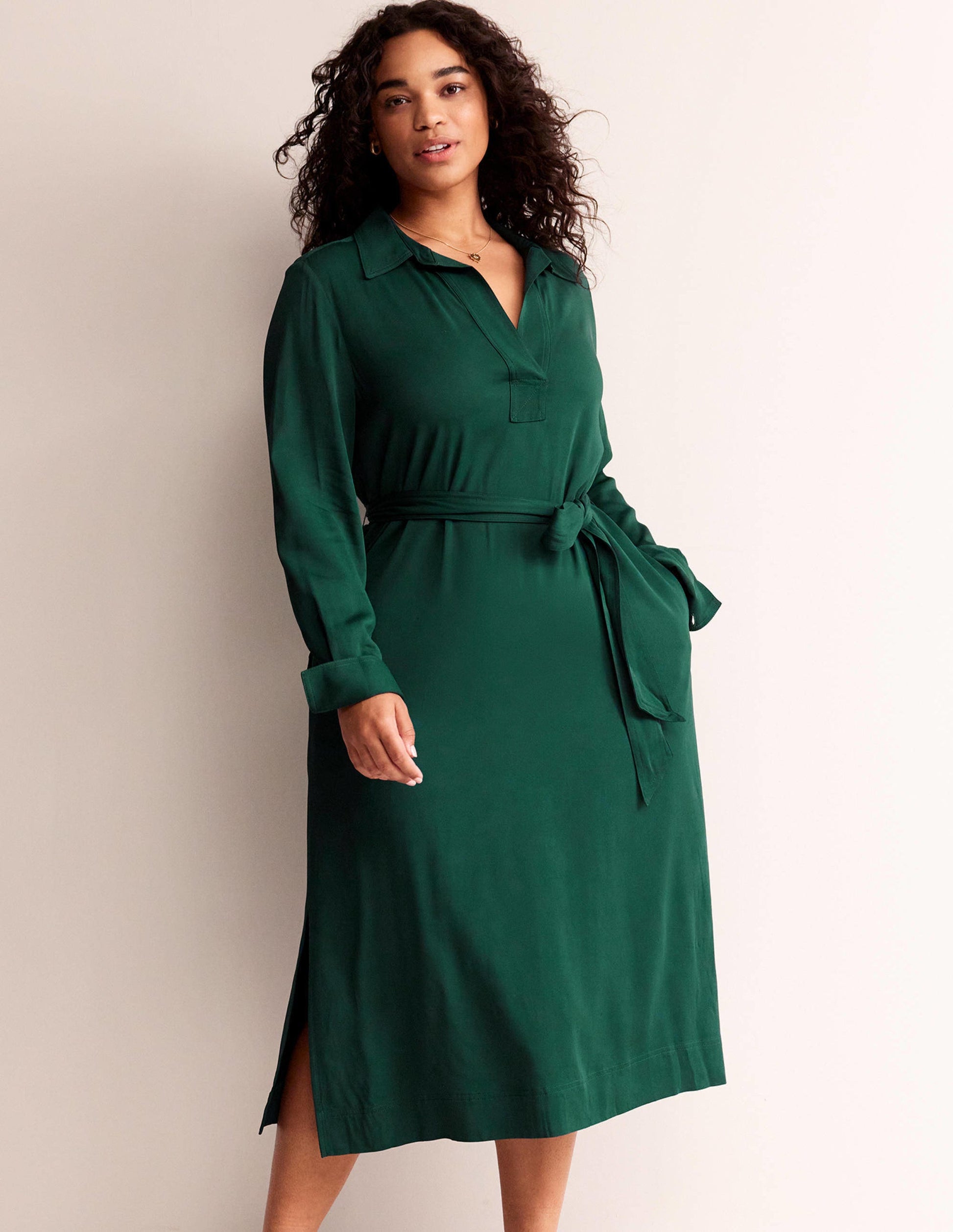 Schlichtes Pop-Over-Midikleid-Dunkles Smaragdgrün-5