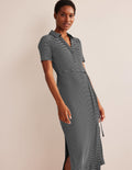 Henley Hemdblusenkleid-Schwarz, Naturweiß Gestreift