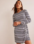 Jersey-Minikleid in Wickeloptik-Schwarz, Geometrische Formen