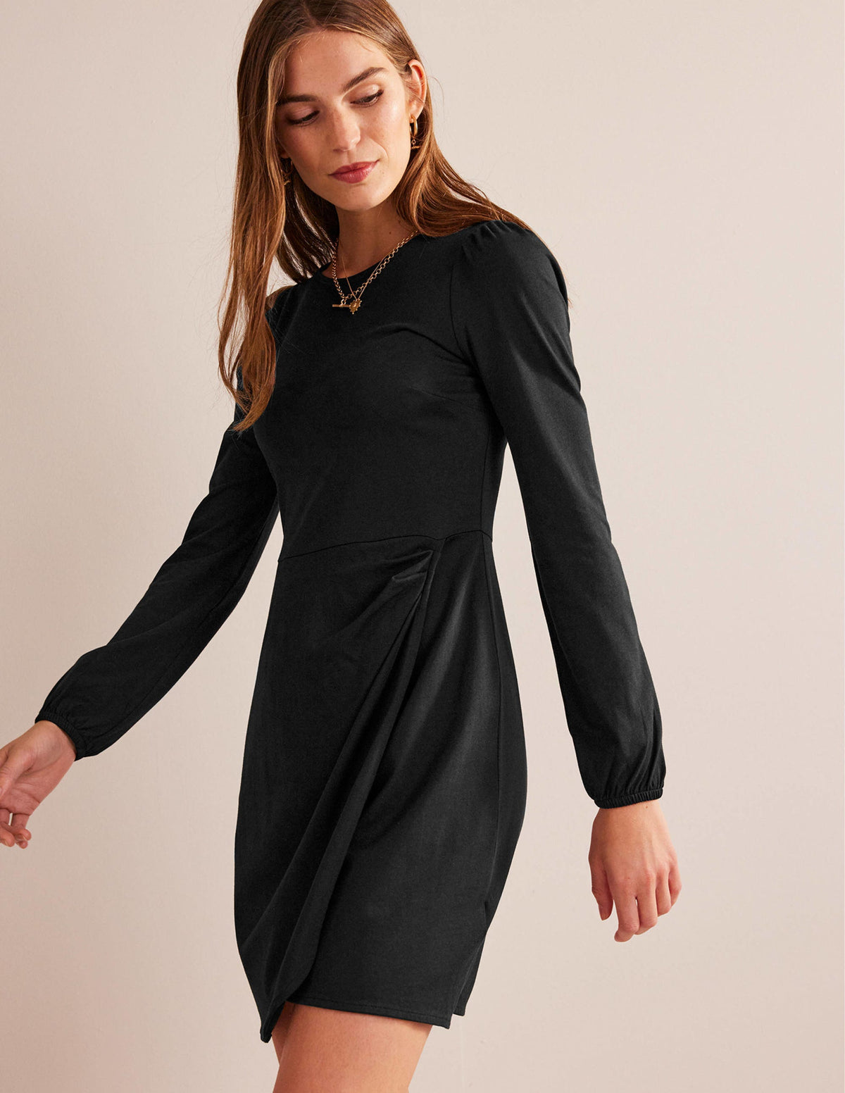 Jersey-Minikleid in Wickeloptik-Schwarz-1