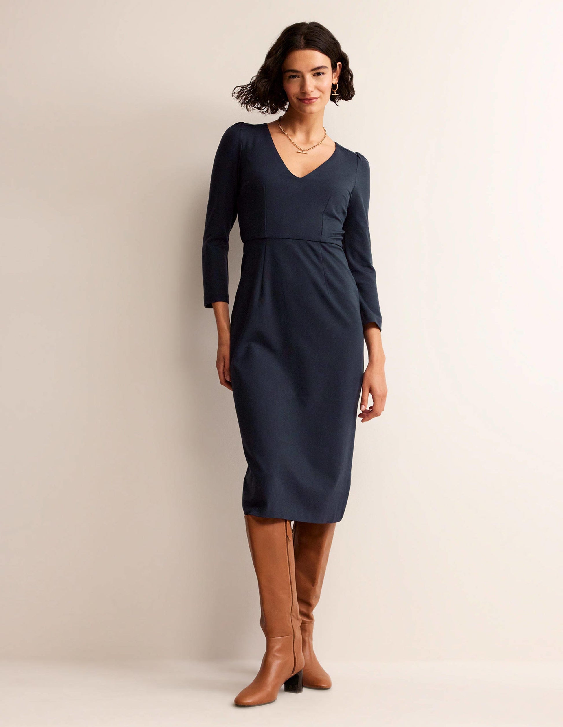 Bethany Ponte Midi Dress-Navy-1