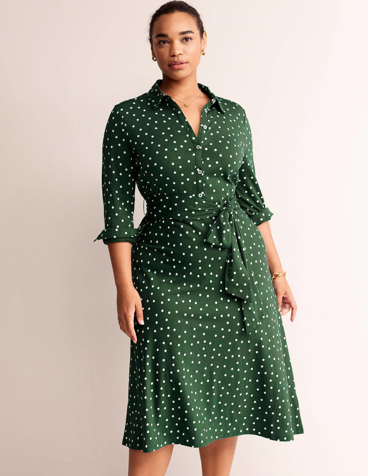 Laura Jersey Midi Shress-Emerald Night, Spaced Dot-7