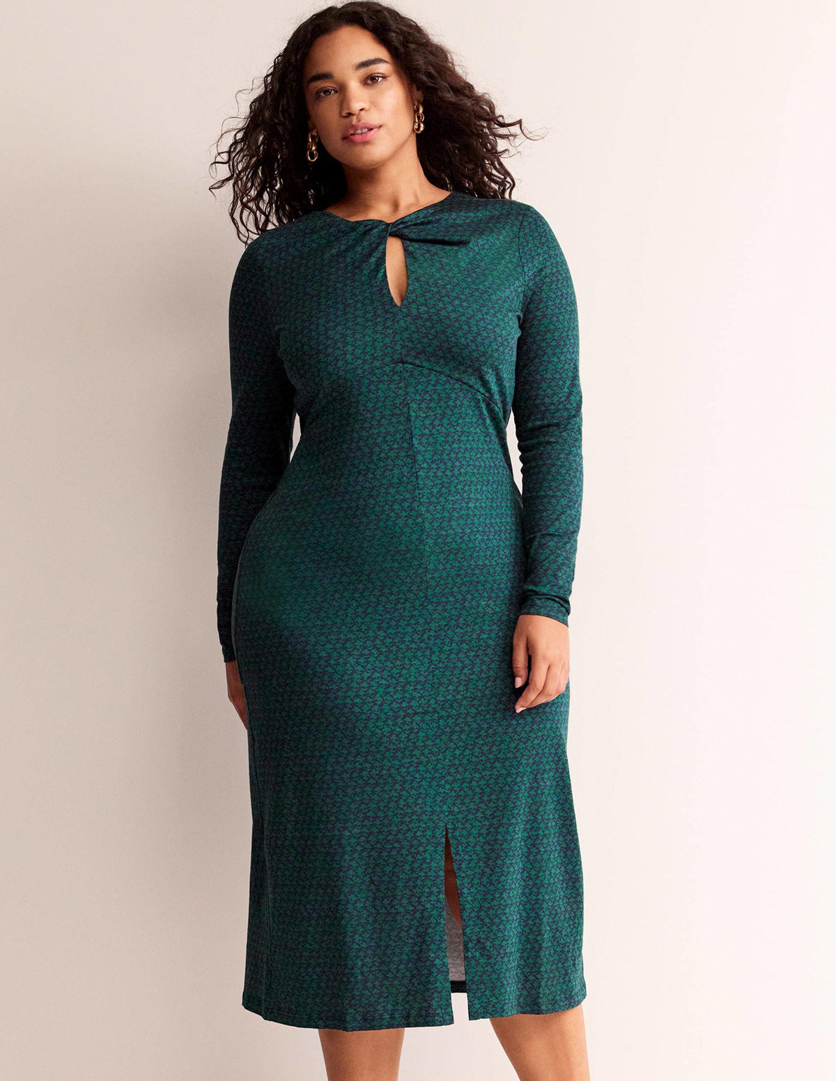 Midikleid in Empire-Form zum Knoten-Dunkles Smaragdgrün, Lilienzweig - Image 5