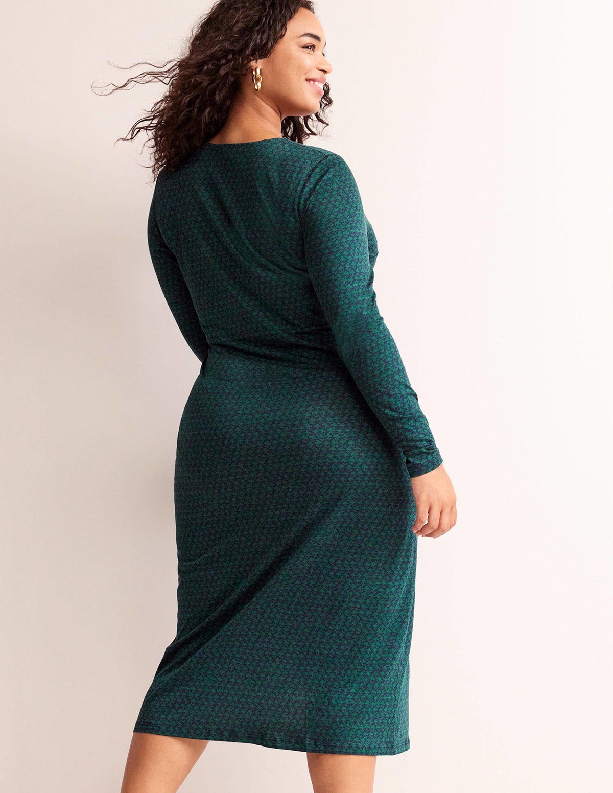 Midikleid in Empire-Form zum Knoten-Dunkles Smaragdgrün, Lilienzweig-6