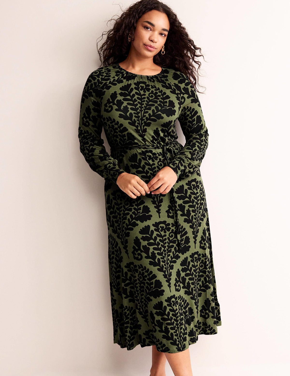 Robe longue à imprimé placé-Épicéa, motif Blossomy-5