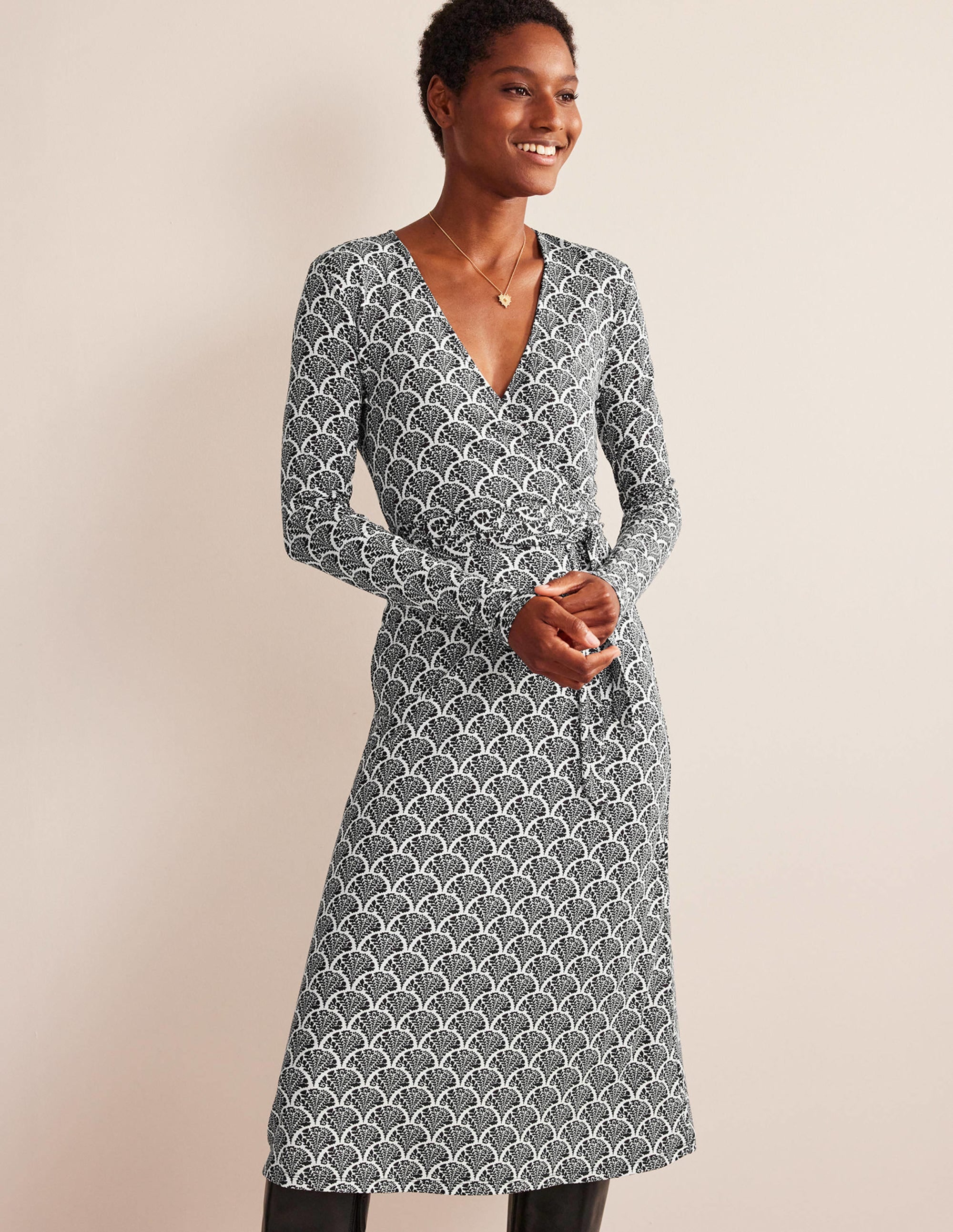 Nina Jersey Midi Dress-Black, Blossomy - Image 1