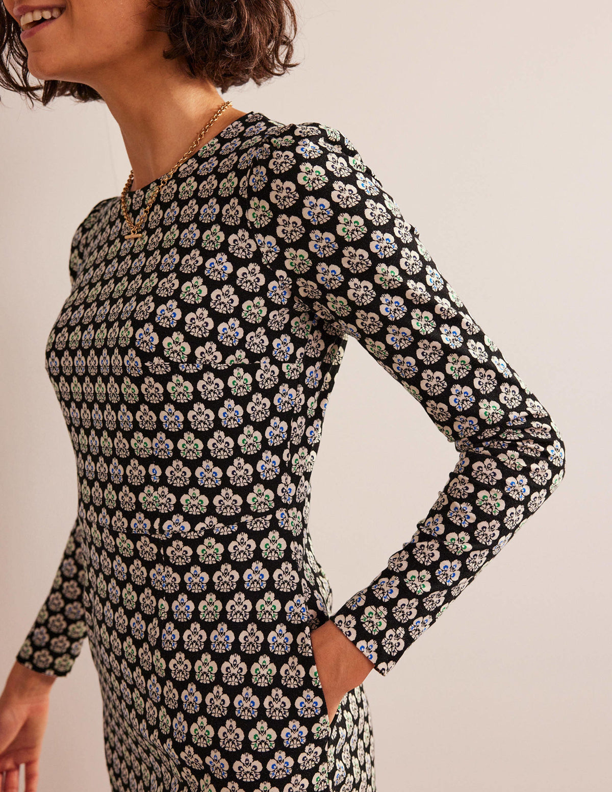 Robe Penelope en jersey-Noir, motif Carnation Stamp - Image 2