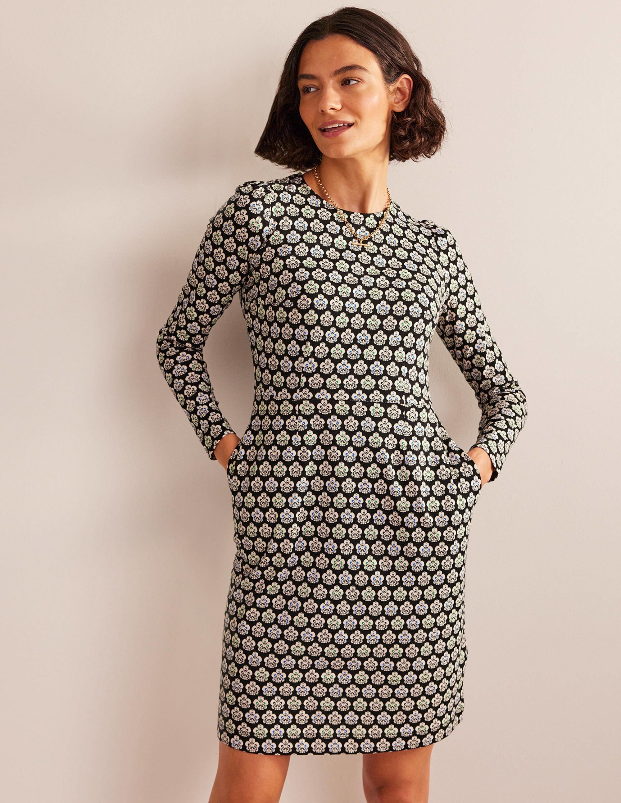 Robe Penelope en jersey-Noir, motif Carnation Stamp - Image 4