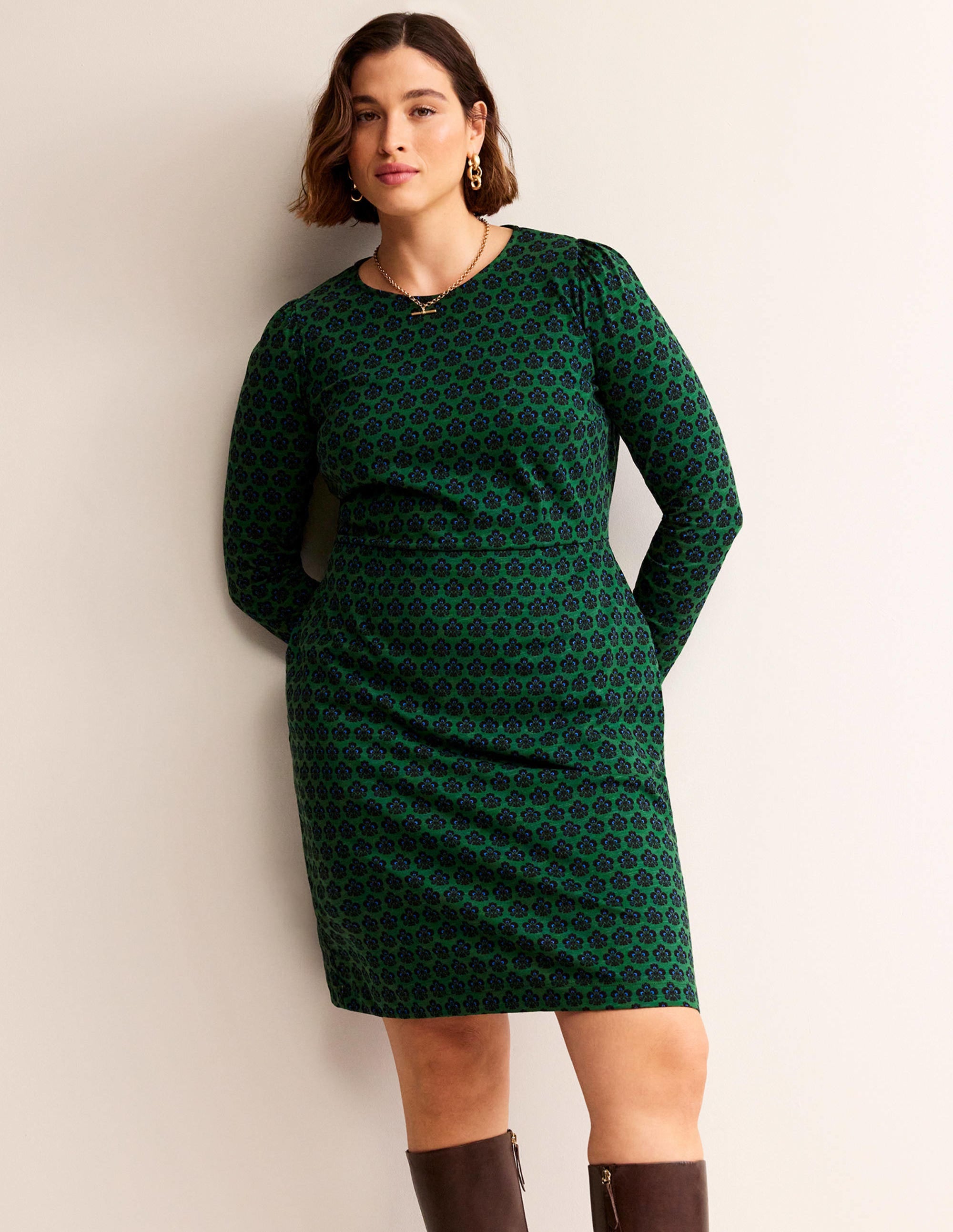 Penelope Jersey-Kleid-Amazonasgrün, Nelken Stempel - Image 5
