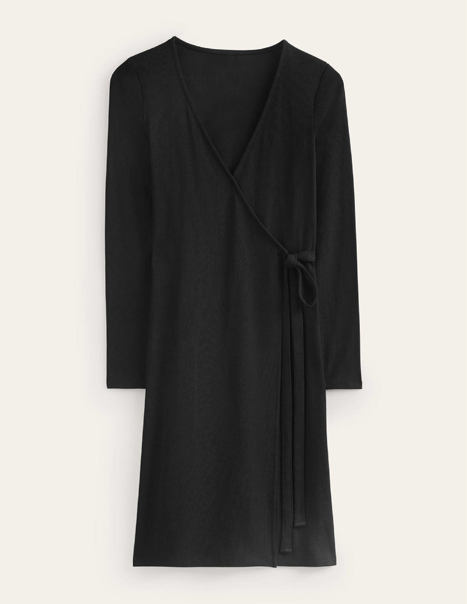 Robe portefeuille en jersey côtelé-Noir-5