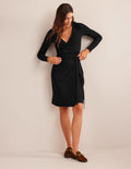 Robe portefeuille en jersey côtelé-Noir