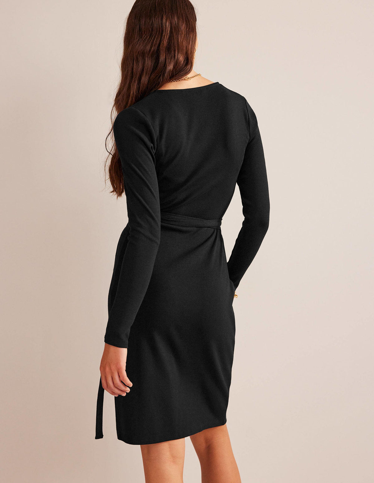 Robe portefeuille en jersey côtelé-Noir - Image 3