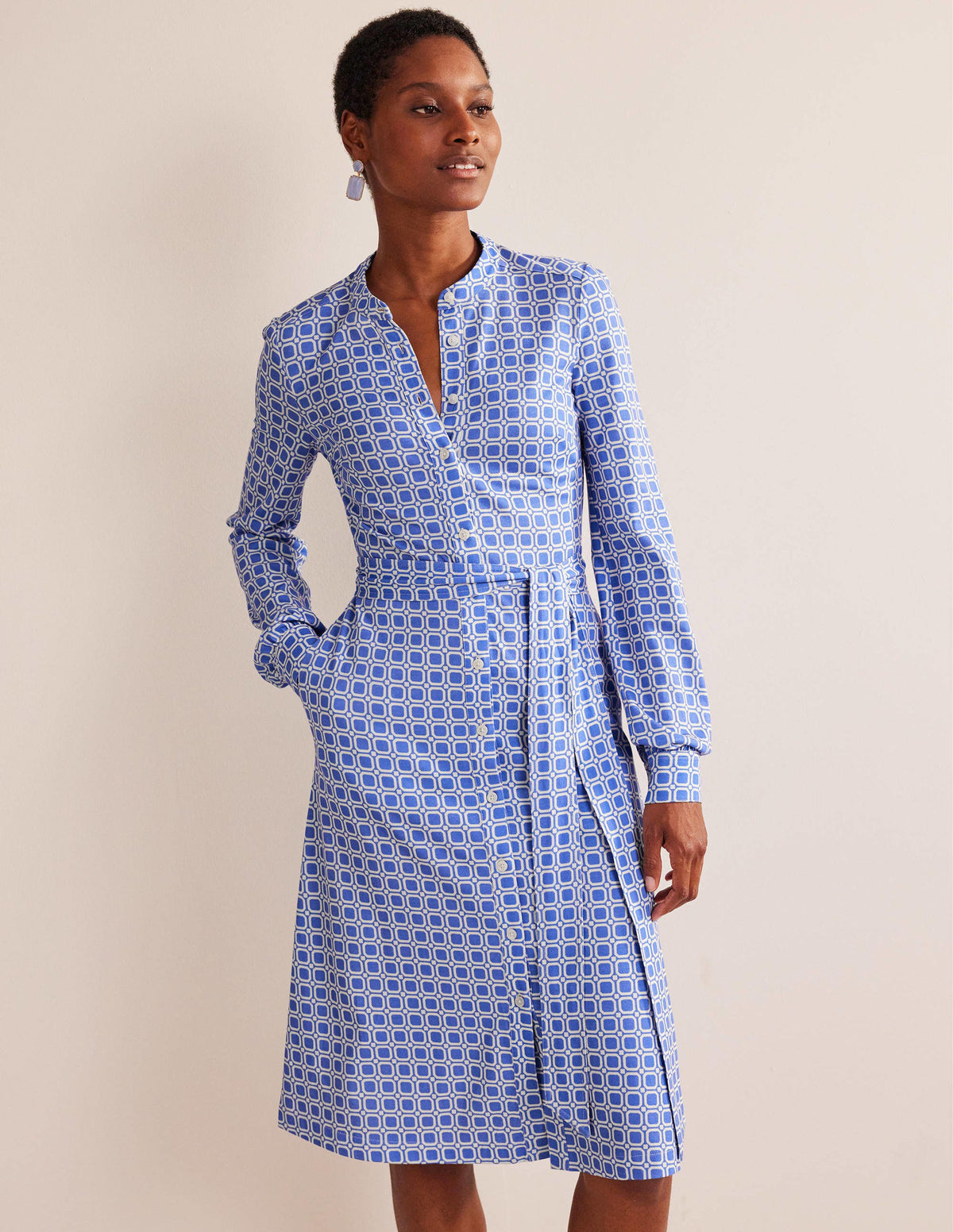 Julia Hemdblusenkleid aus Jersey-Cyanblau, Block Cube - Image 1