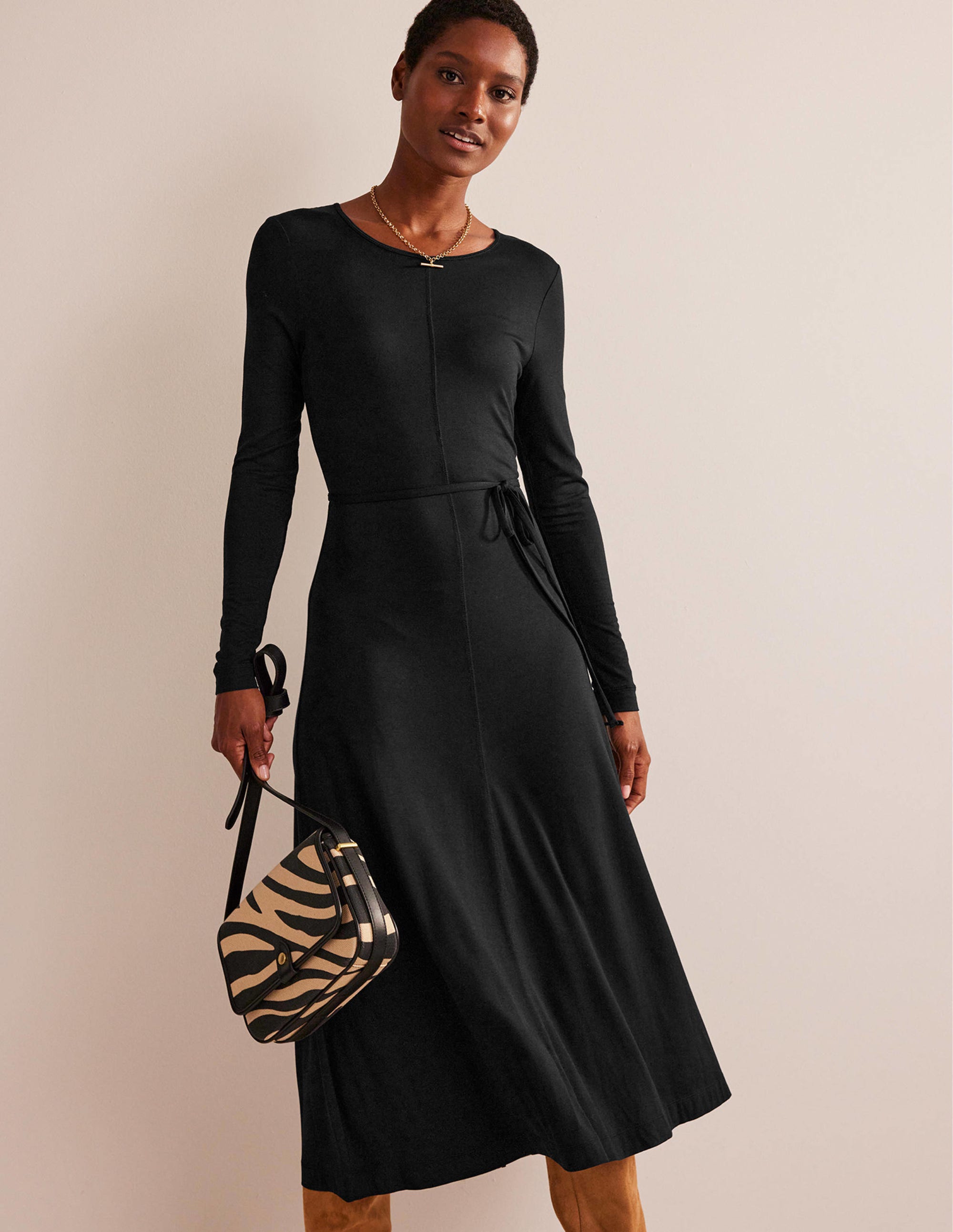 Robe midi Lucy en jersey-Noir - Image 1