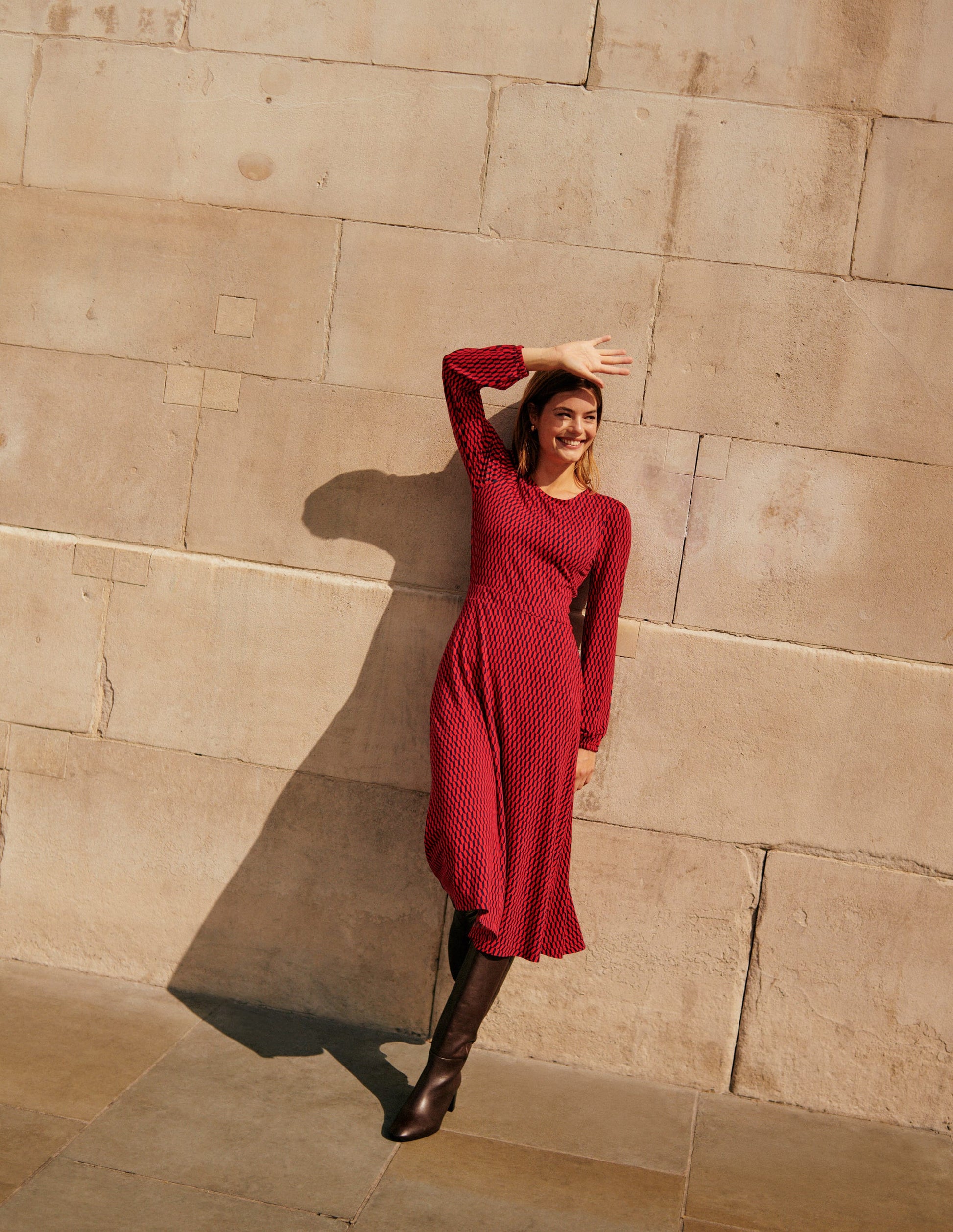 Camille Midikleid aus Jersey-Leuchtendes Rot, Fliesen-5