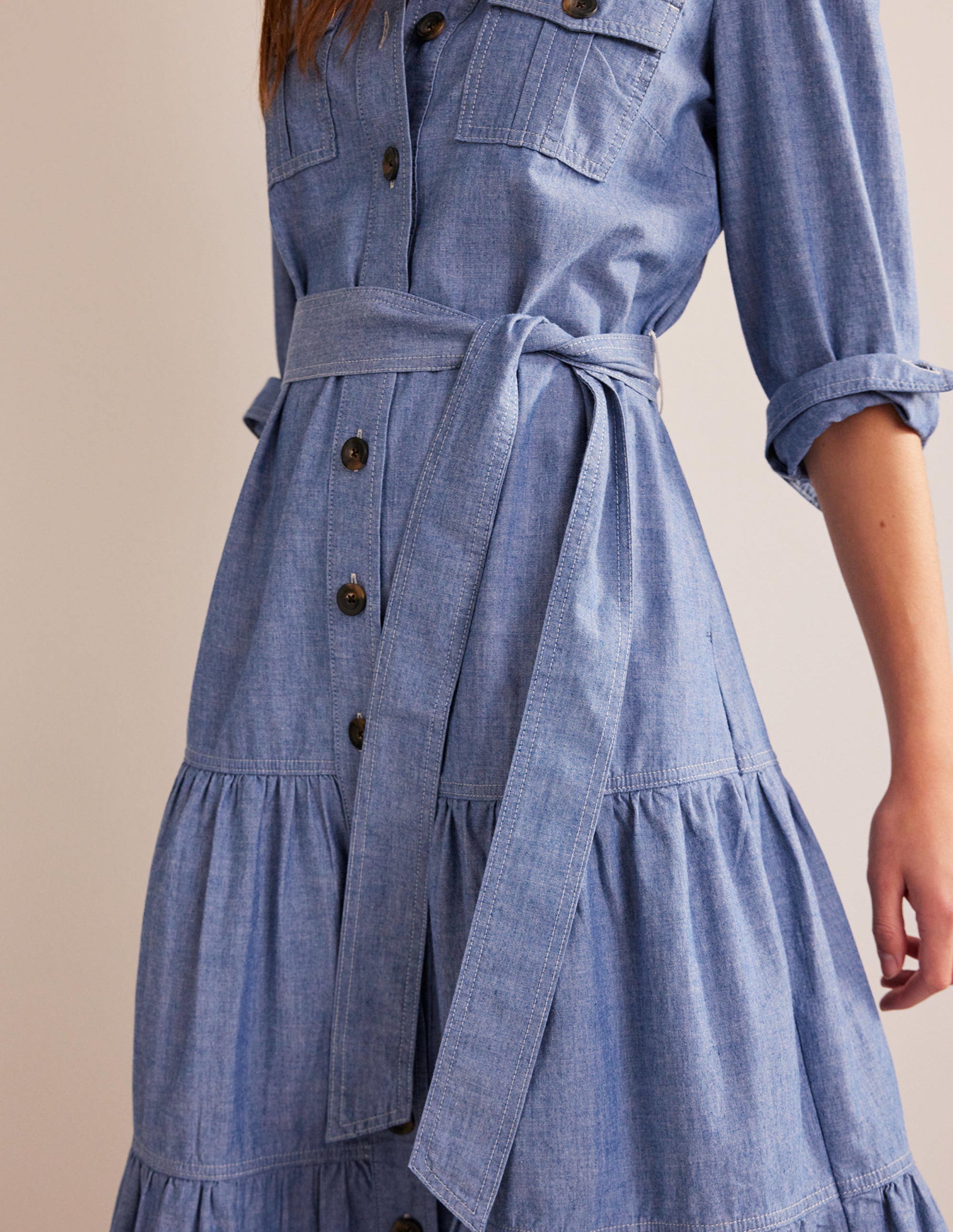 Robe-chemise midi Lily en chambray-Chambray - Image 2