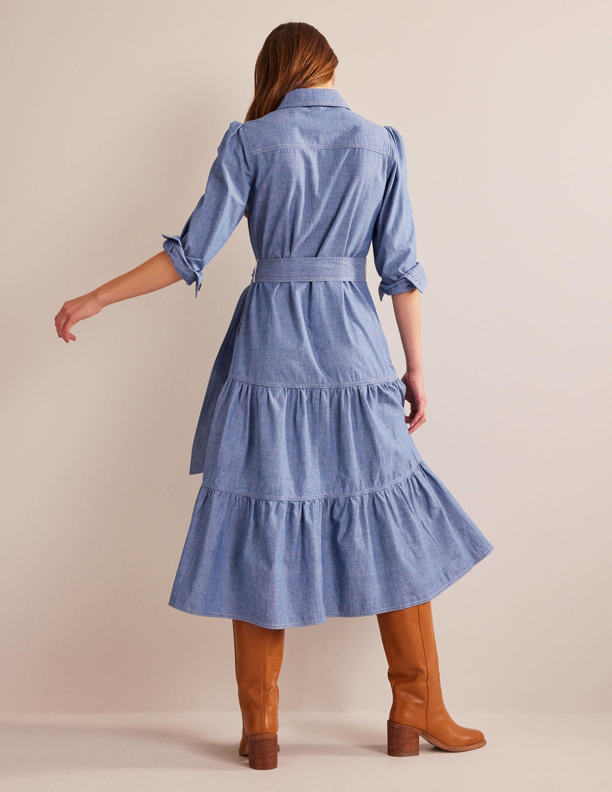 Robe-chemise midi Lily en chambray-Chambray - Image 3