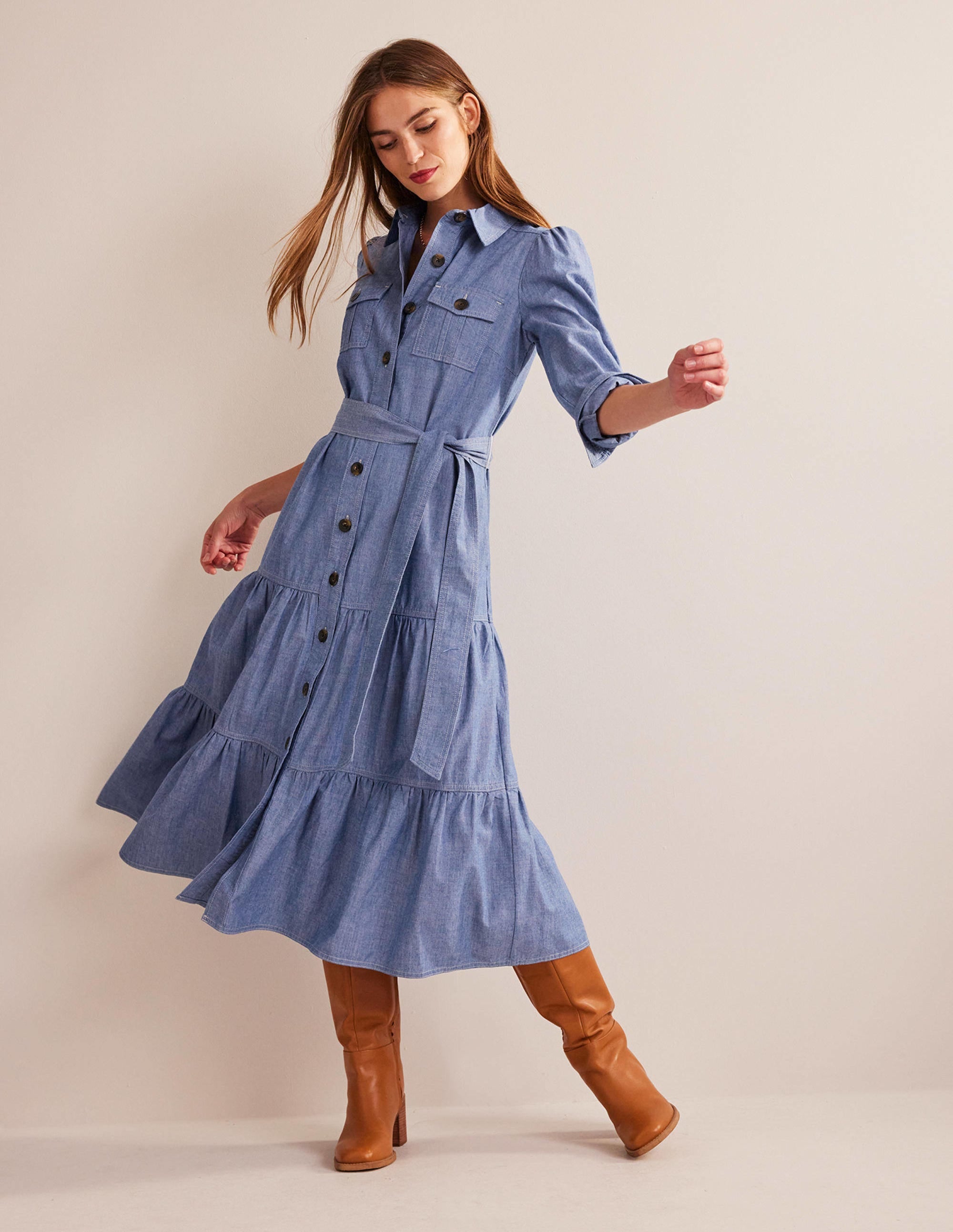 Robe-chemise midi Lily en chambray-Chambray - Image 4