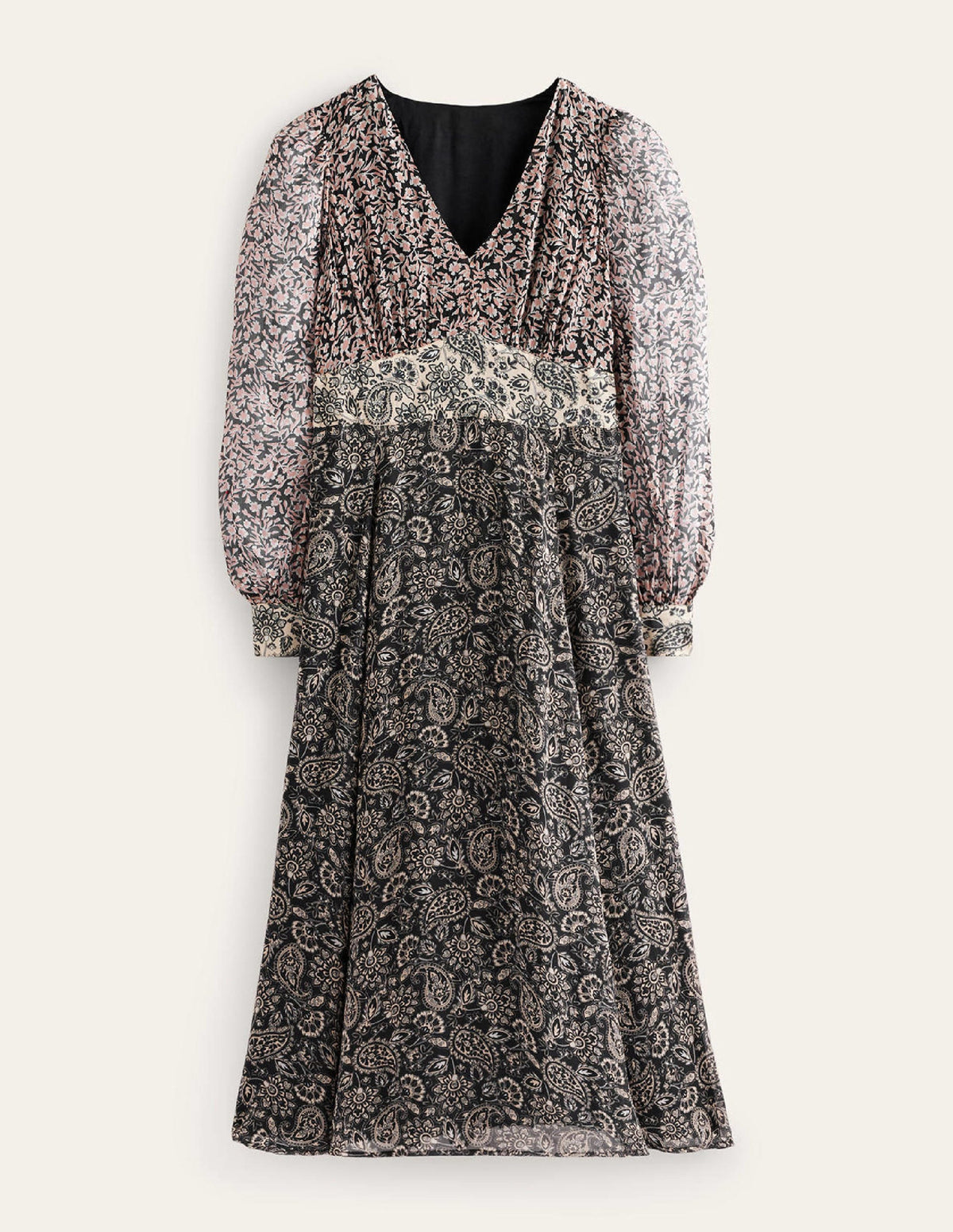 Robe midi Isla contrastante-Noir, motif Abstract Vine-6