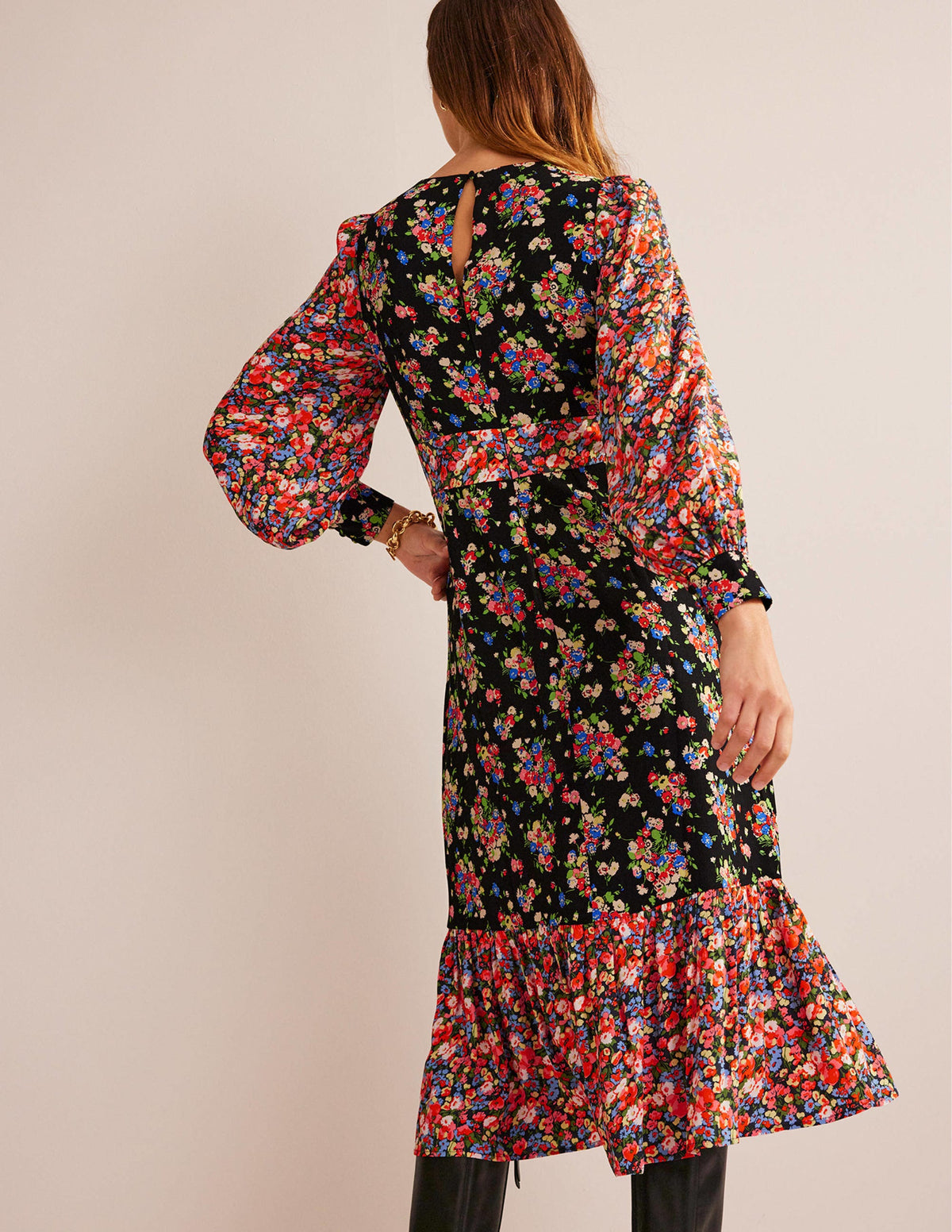 Robe midi contrastante Ruby-Noir, motif Wild Cluster-3