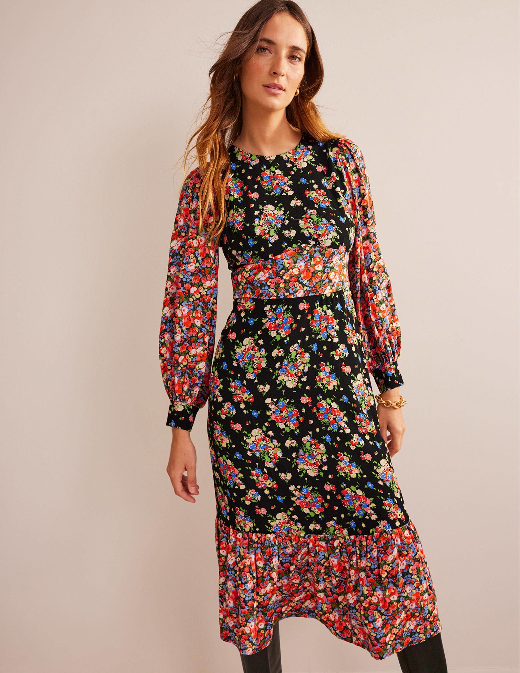 Robe midi contrastante Ruby-Noir, motif Wild Cluster - Image 4